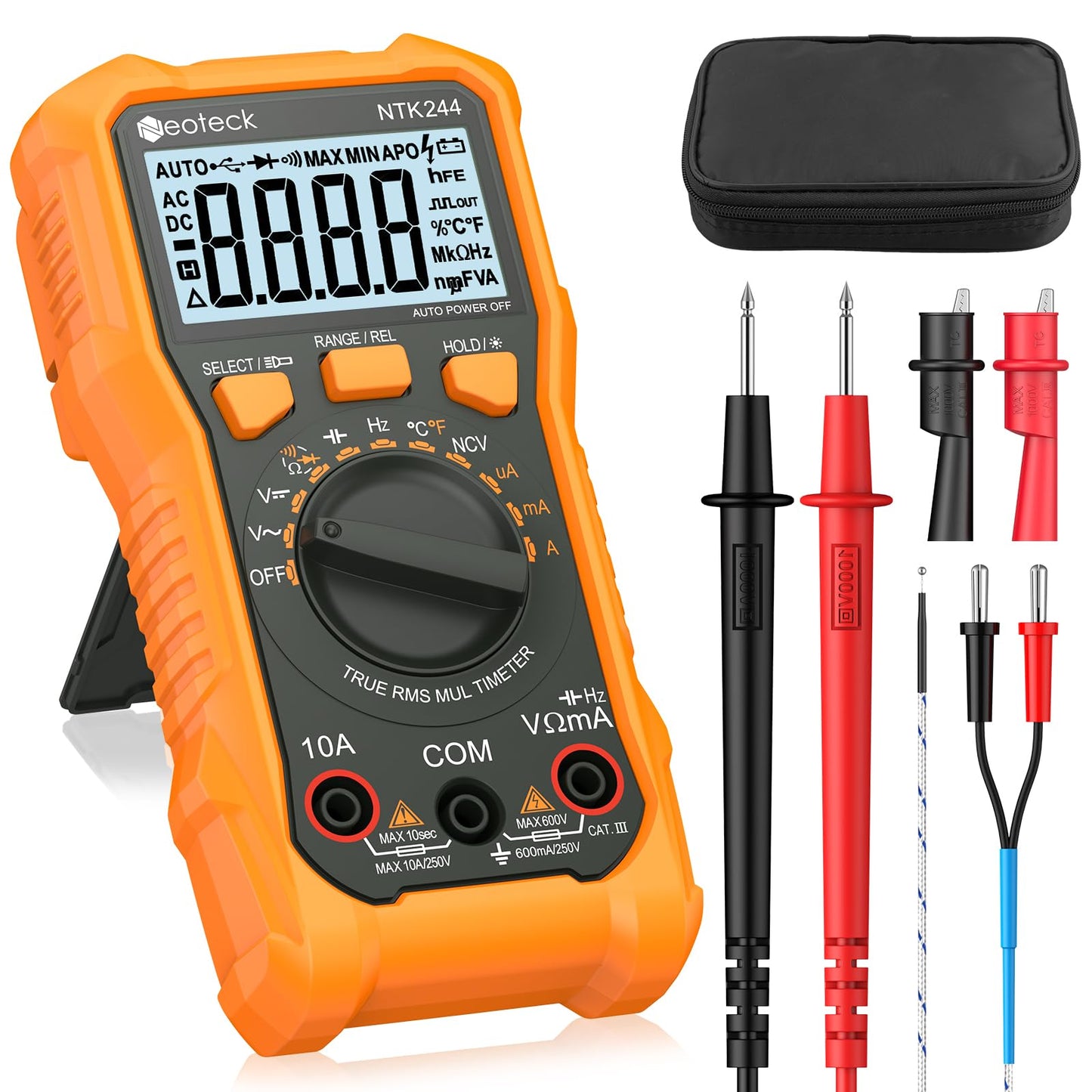 Neoteck 6000 Counts Digital Multimeter with NCV and TRMS Auto Range Multimeter for AC/DC Voltage & Current, Resistance,Capacitance,Frequency,Temperature,Duty Ratio,Continuity Voltmeter for Car Circuit