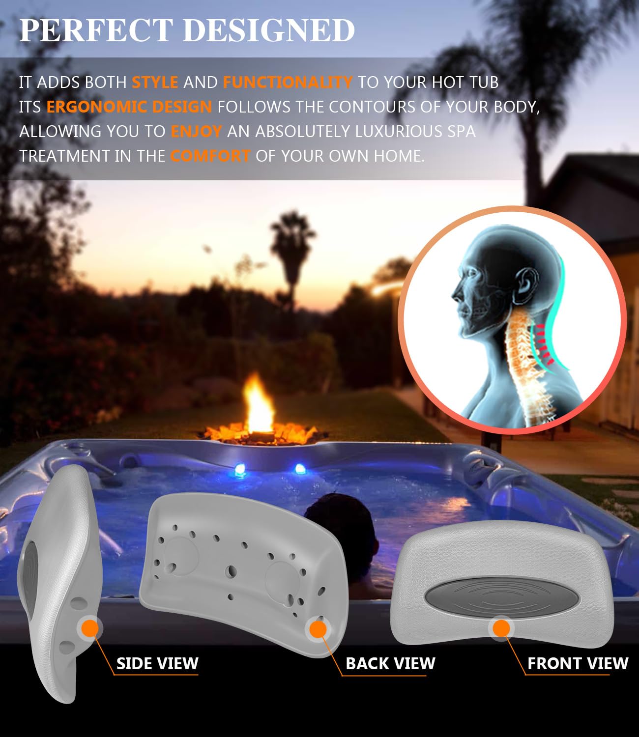 4PCS 6472-960 Replacement Spa Pillow (6455-467) with Insert (6455-482), Fit for 2001-2008 850 & 880 Sundance Series Spa, Gray