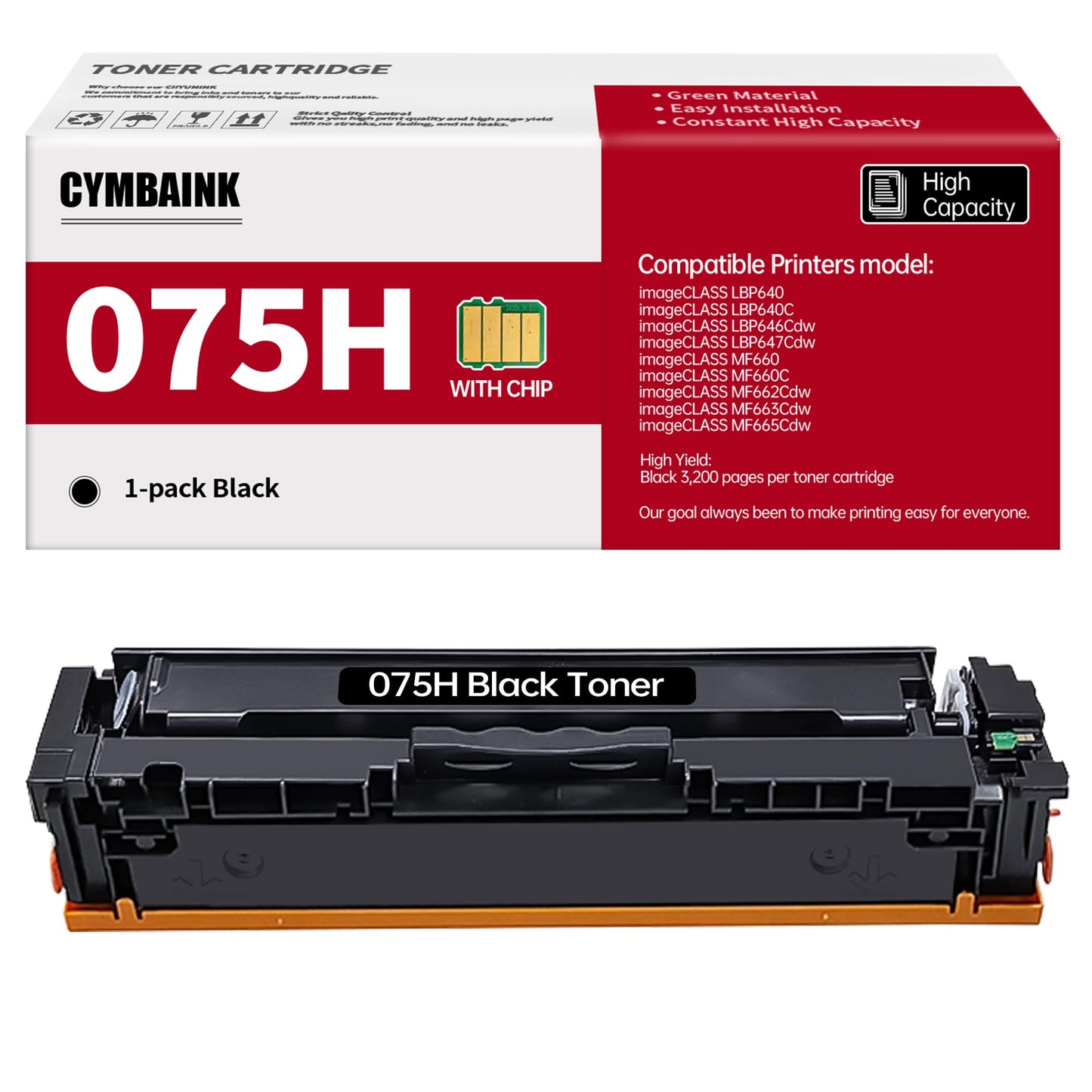 075H 075 MF660 LBP640 Toner Cartridge Compatible with MF665Cdw, MF663Cdw, MF662Cdw, LPB647Cdw, LBP646Cdw Printer（1 Black）
