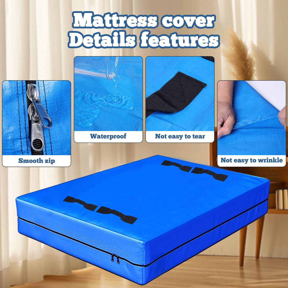 SDLDEER Mattress Bags for Moving and Storage, Queen Size Reusable Mattress Storage Cover with Heavy Duty Handles and Zipper, Water Resistant Mattress Encasement, Blue