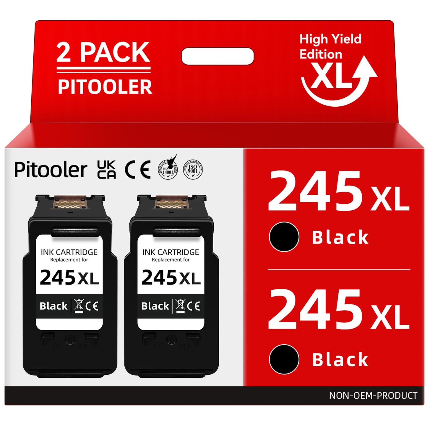 Pitooler for Canon 245XL Black Ink Cartridge Compatible for Canon Printer Ink PG-245 XL Compatible for Pixma TS3420 TR4520 MX492 MX490 TS3425 MG2525 TS3320 MG2524 TS3400 TS3300 TS3429 MG3022 Printer