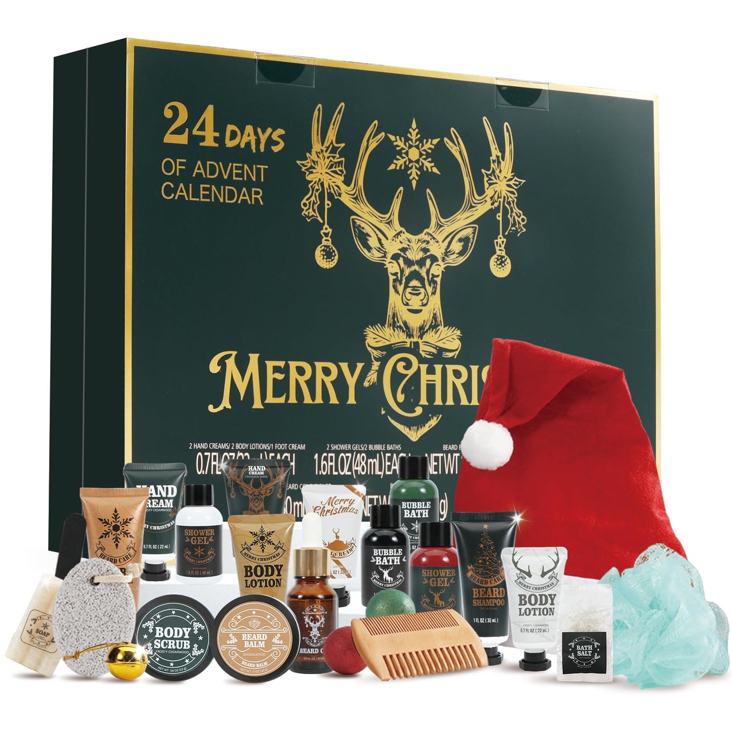 Advent Calendar 2025 for Man, 24PC Christmas Gift for Men Beard Care Set Bath and Body Gift Set Selfcare & Bath Essentials Gift Stocking Stuffers Christmas Calendar Advent