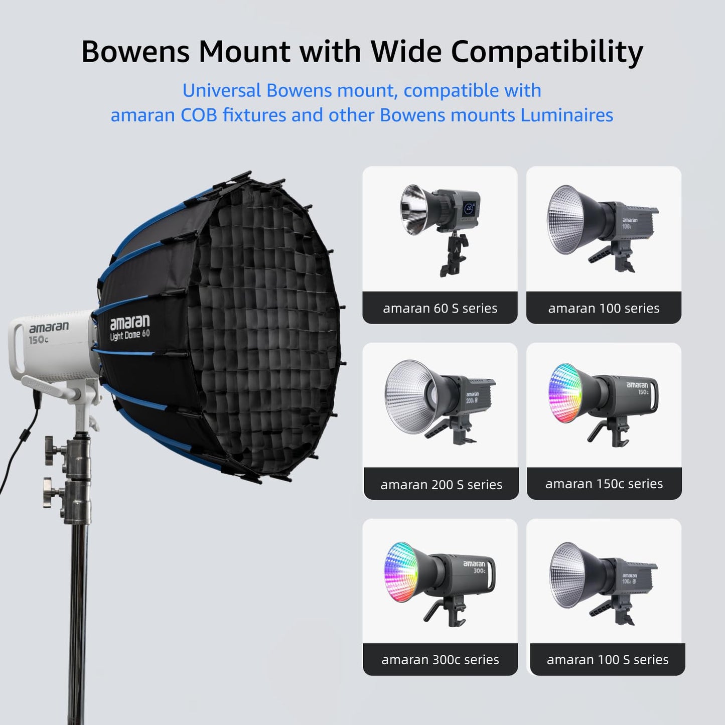 Amaran Light Dome 60 Softbox, Universal Bowens Mount, 60cm (2ft) Circular, 16-Sided, Quick-Release, Includes Diffusion & Control Grid, Carrying Bag