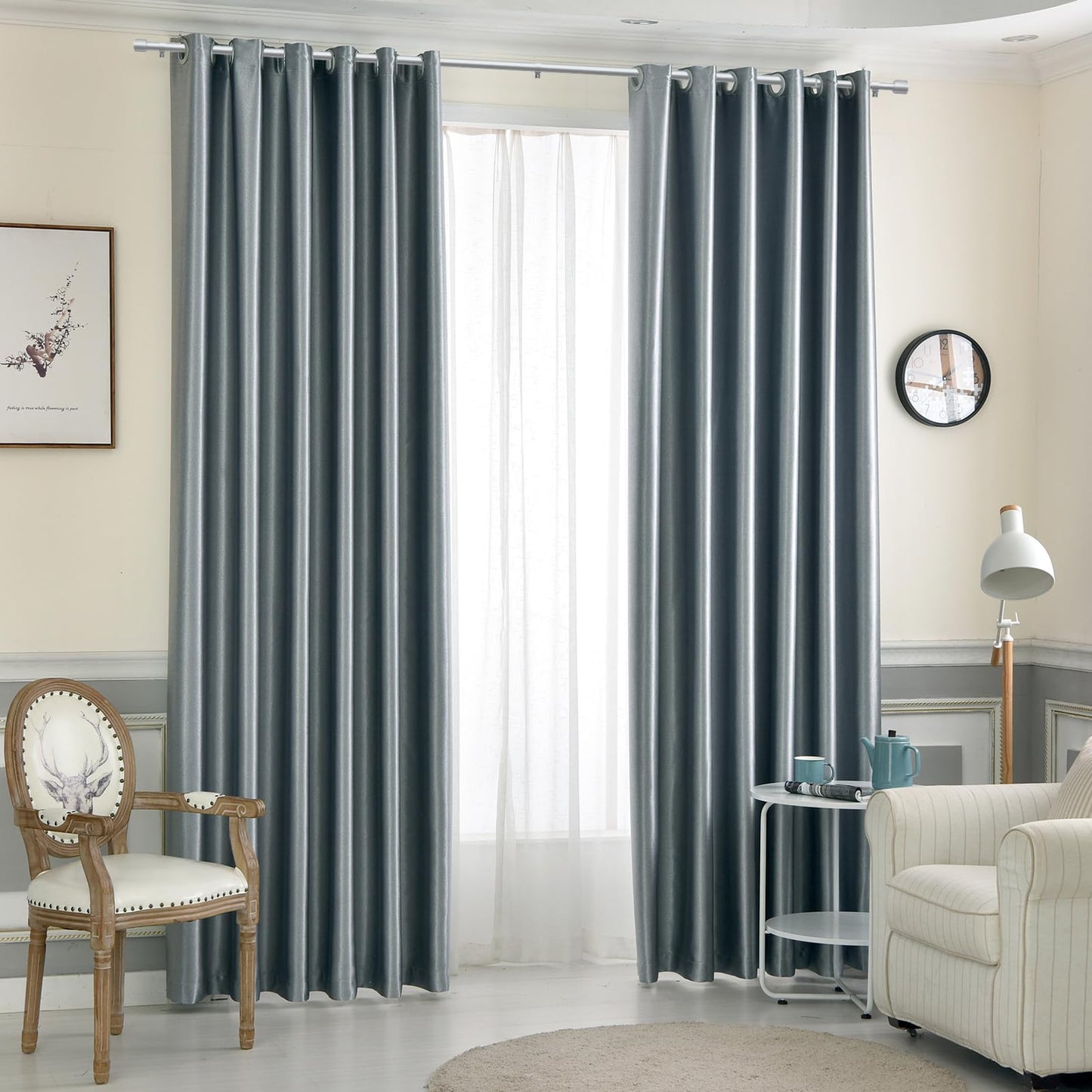 2 pack 1 Inch Diameter Curtain Rod for Windows 84-120 Inch Extra Long Silver Curtain Rods with Brackets Adjustable Pole Heavy Duty Curtains Rod for Patio Kitchen Bedroom Living Room Outdoor