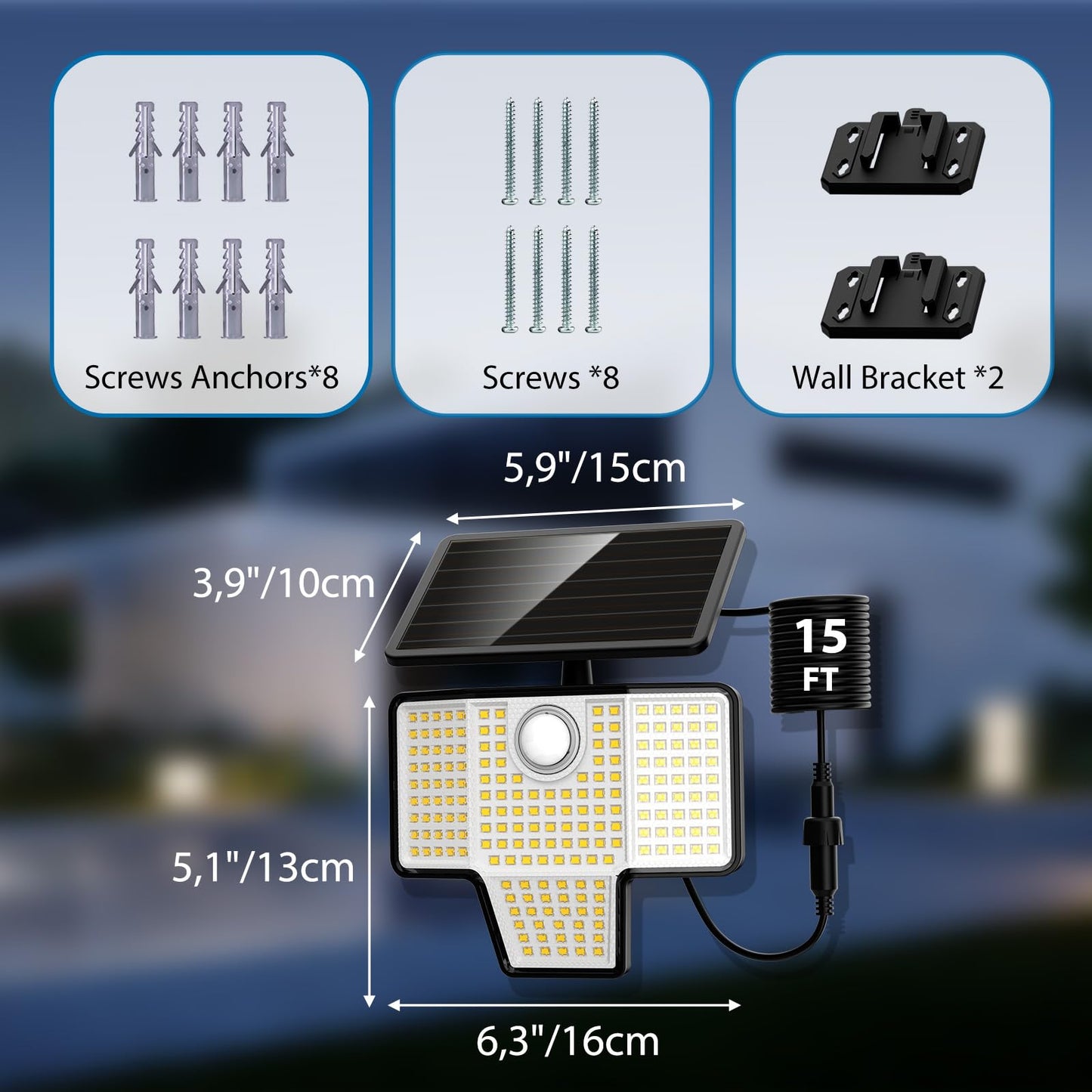 Kasonic Solar Outdoor Lights，6500K Super Bright Motion Sensor Lights, 2000LM LED Security Lights with 3 Modes, IP65 Waterproof Wall Lights for Garage Yard Patio,2 Pack
