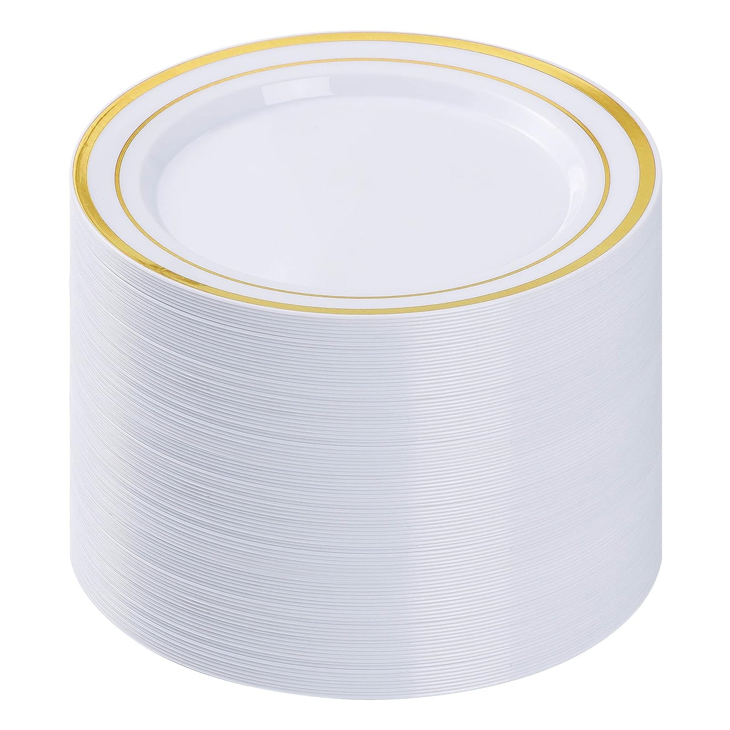 Goodluck 100PCS Gold Plastic Plates, 10.25 Inch Disposable Dinner Plate Party with Gold Rim, Heavy Duty Disposable Plastic Plates for Party, Wedding and Birthday
