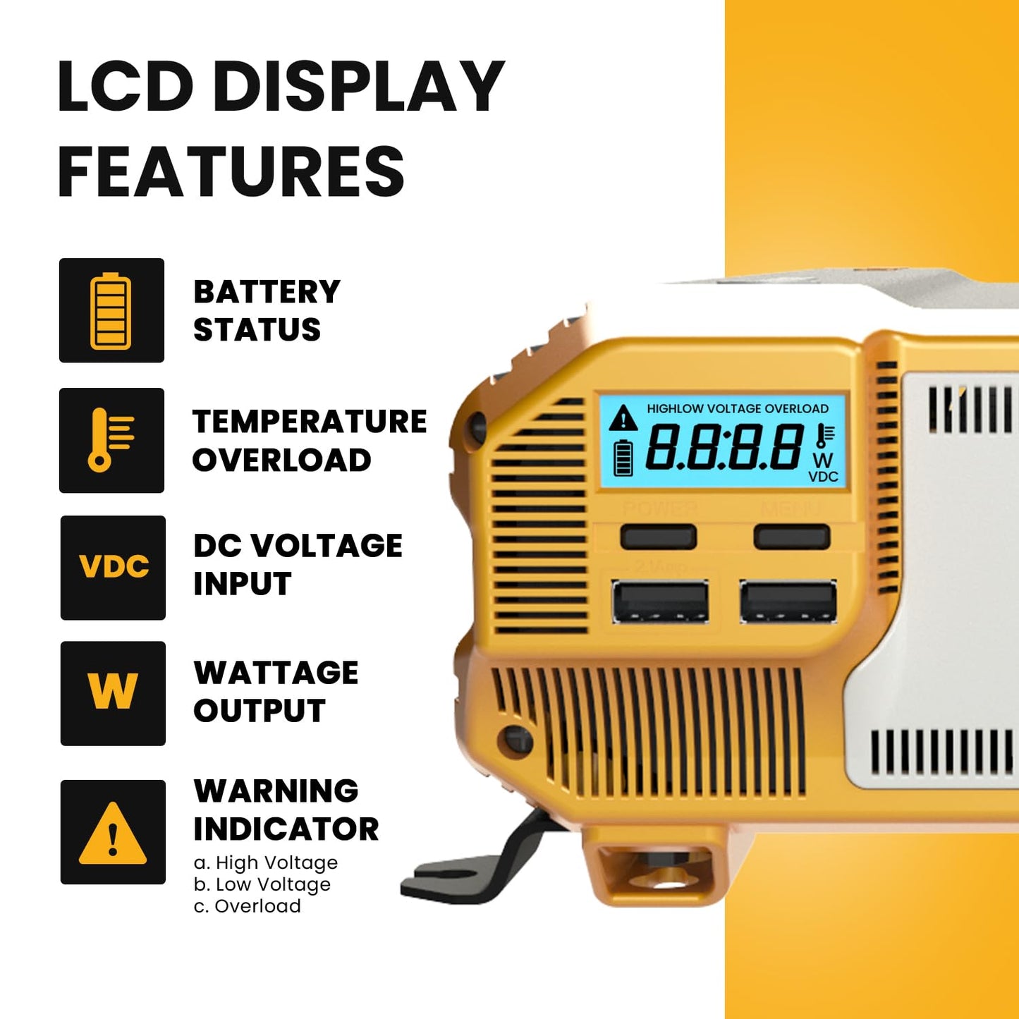 Krieger 1100 Watt 12V Power Inverter Dual 110V AC Outlets, Installation Kit Included, Automotive Back Up Power Supply for Blenders, Vacuums, Power Tools - ETL Approved Under UL STD 458
