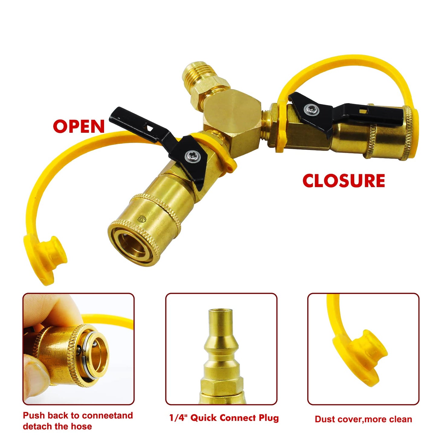 MCAMPAS 1/4" Propane Y Splitter Adapter Kit - 2-Way RV to Grill Quick Connect/Disconnect LP Gas Hose Fitting for Campers, Trailers & Outdoor Cooking Appliances