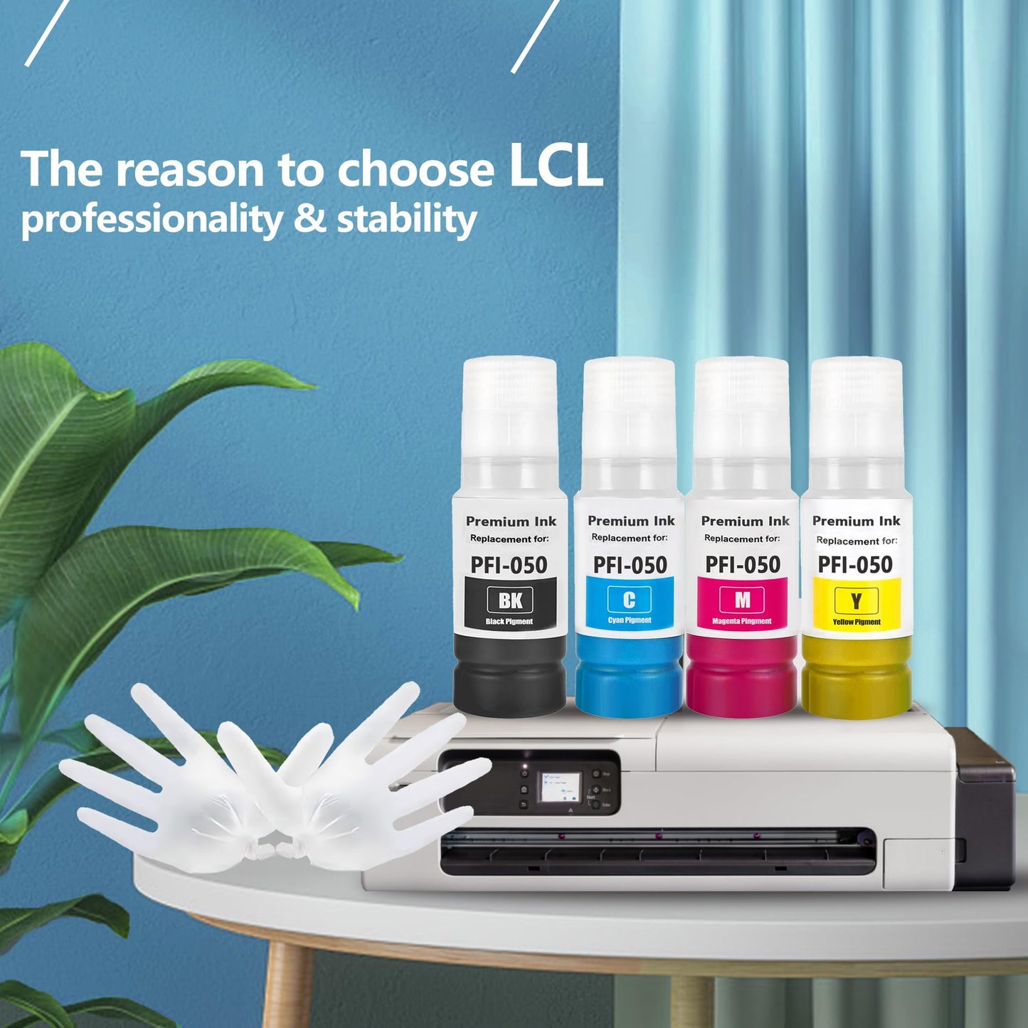 LCL Compatible Ink Bottle for Canon PFI-050 PFI-050BK PFI-050C PFI-050M PFI-050Y Pigment (4-Pack,Black Cyan Magenta Yellow) for Canon ImagePrograf TC-20 TC-20M TC-21 TC-21M
