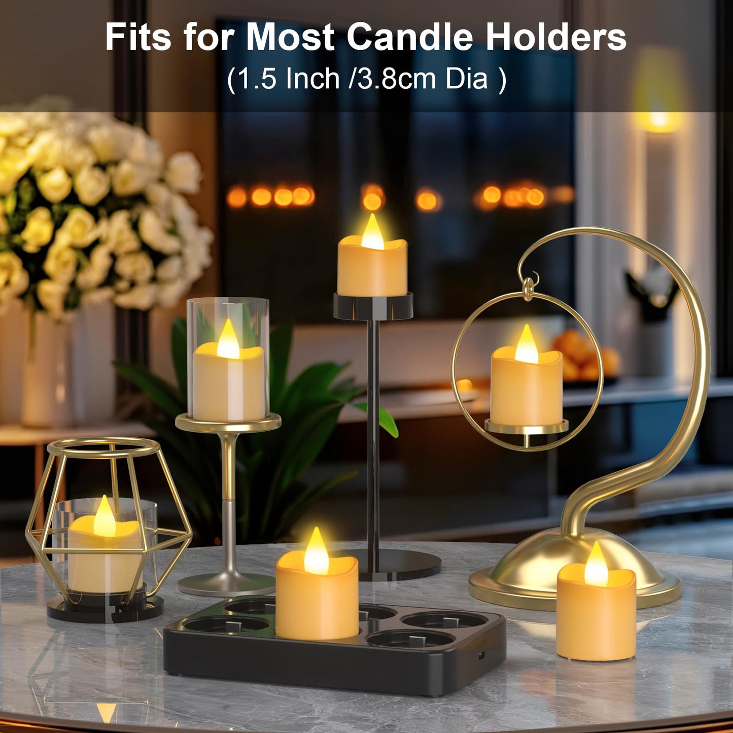 PChero Rechargeable Flameless Candles Flickering with Remote Timer & Charging Base, 6 pcs USB Battery Operated LED Tea Lights Small Votive Candles for Weddings Lantern Christmas Home Room Decor