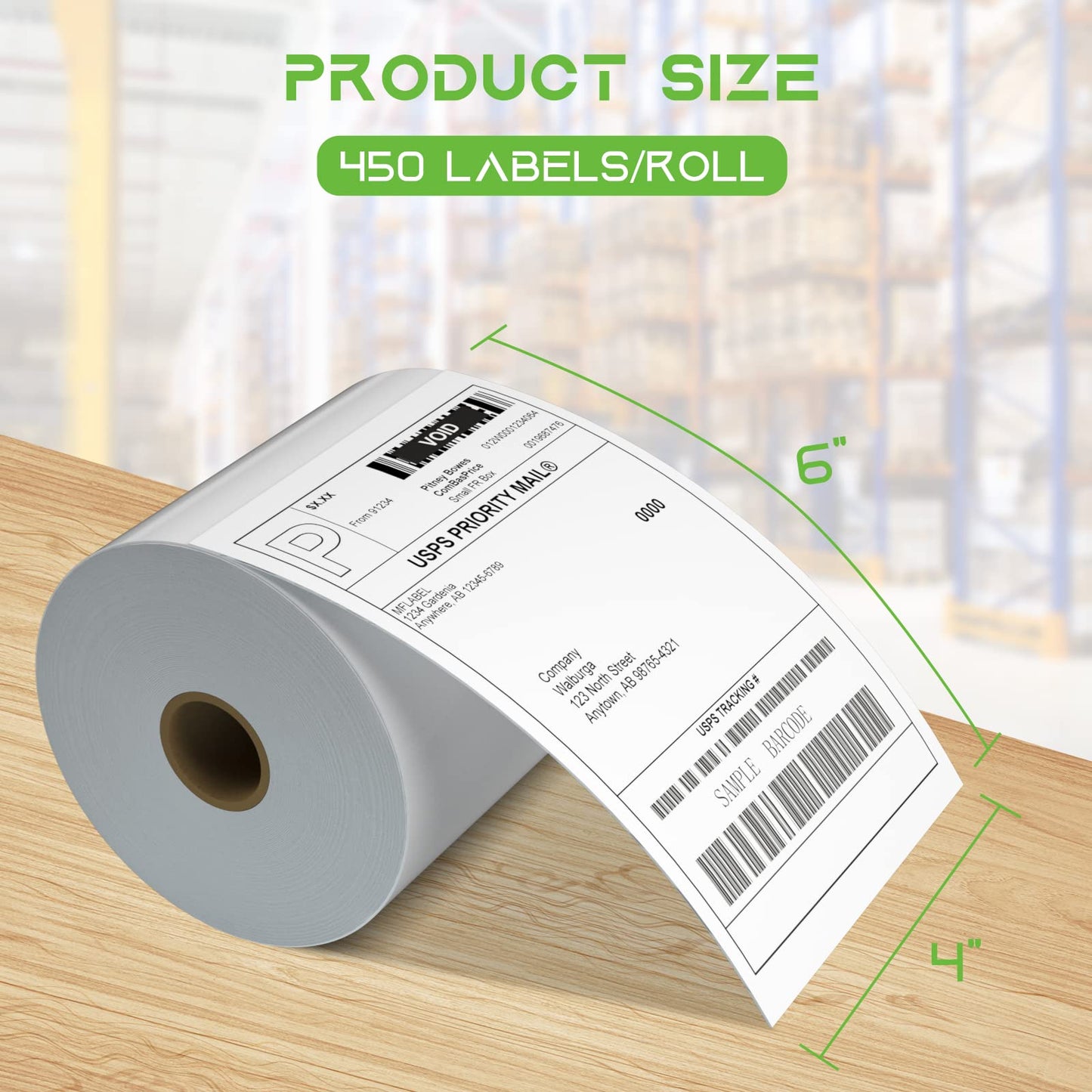 MFLABEL 4 Rolls of 450 Direct Thermal Shipping Labels 4x6 for Zebra 2844 Zp-450 Zp-500 Zp-505
