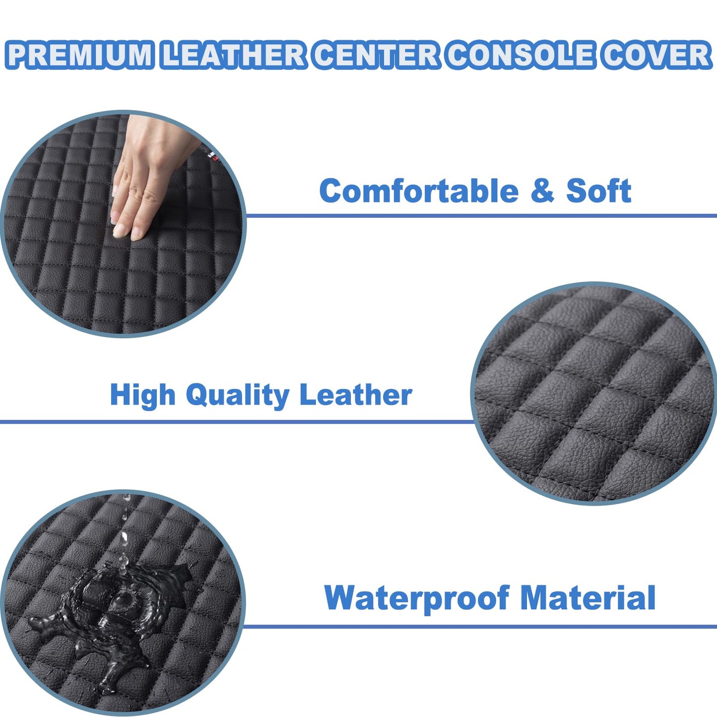 PIMCAR Center Console Cover for 2021-2026 Ford F150 PU Leather Armrest Cushion Protector Interior Accessories (Only fit for Full Bucket Seat)