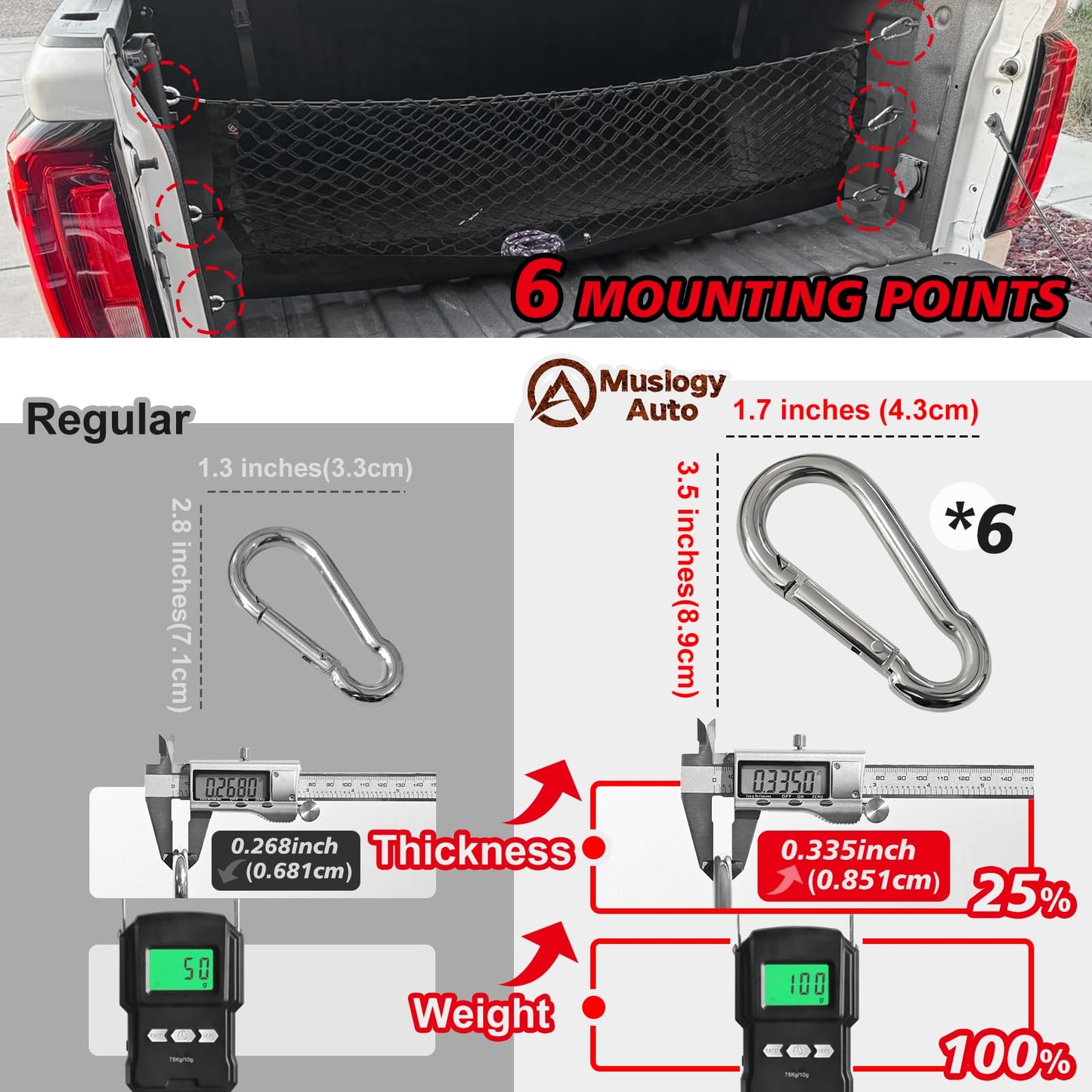 Muslogy Truck Bed Cargo Net Compatible with Chevy Silverado & GMC Sierra 2019-2025 Accessories Storage Organizer Pickup Truck Bed Envelope Style Cargo Net with Heavy Duty Carabiners