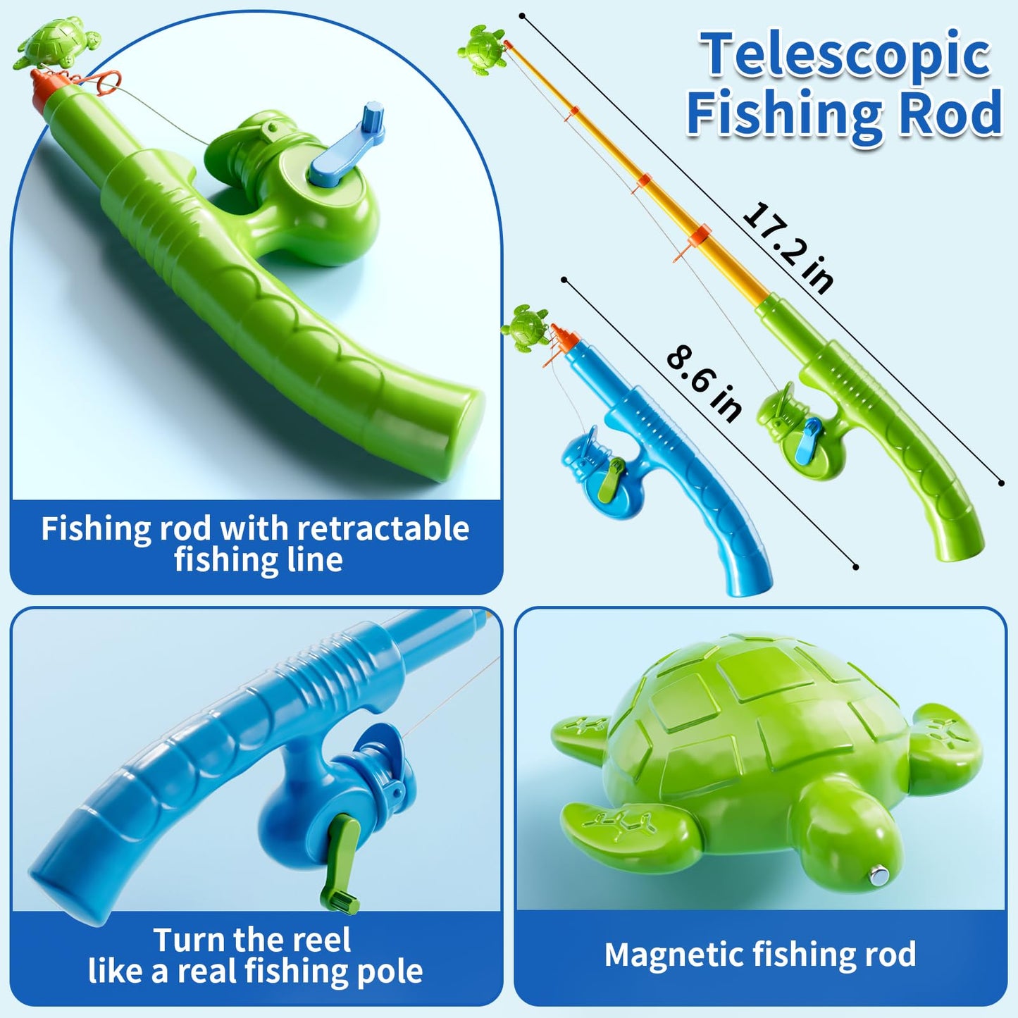 60 Pcs Magnetic Fishing Pool Toys Game for Kids Toddlers, Fishing Water Table Bathtub Toy with Inflatable Pool Pole Rod Net Bucket Plastic Floating Fish, Water Bath Pool Outdoor Toy for Kids Age 3 4 5