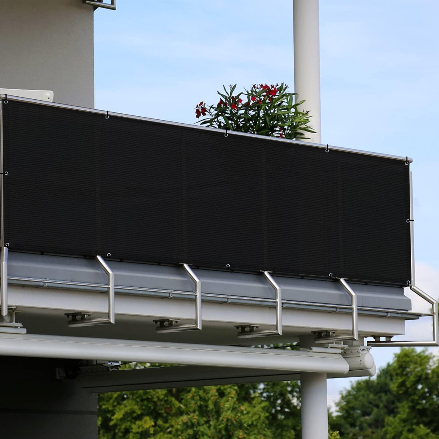 SUNLAX 3'x16' Black Balcony Privacy Screen Fence Windscreen Cover Fabric Shade Mesh Cloth with Grommets UV Protection for Patio, Backyard, Porch, Railing Shield 90%