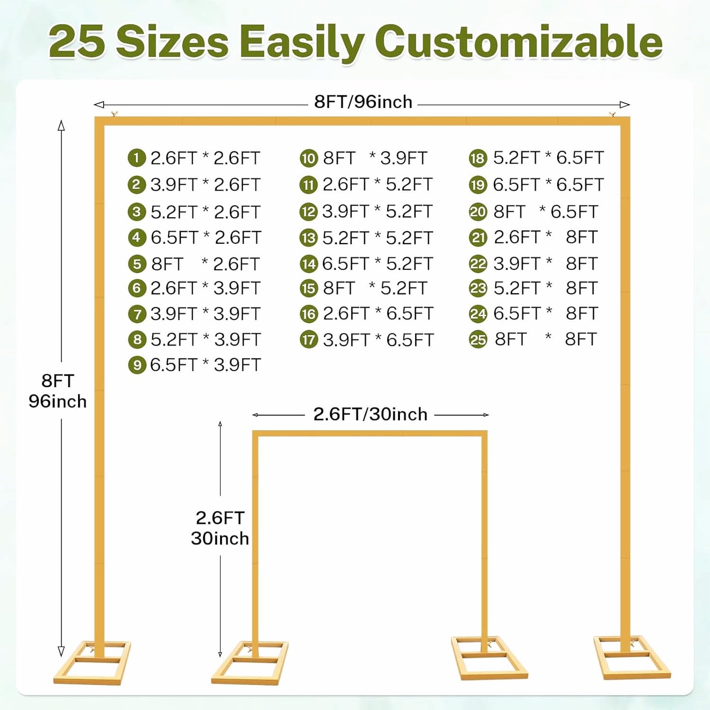 8FT Adjustable Square Backdrop Stand, Wedding Arch Frame, Heavy Duty Backdrop Stand, Adjustable Metal Backdrop Stand with Storage Bag, Backdrop Frame for Baby Shower Birthday Party, Anniversary