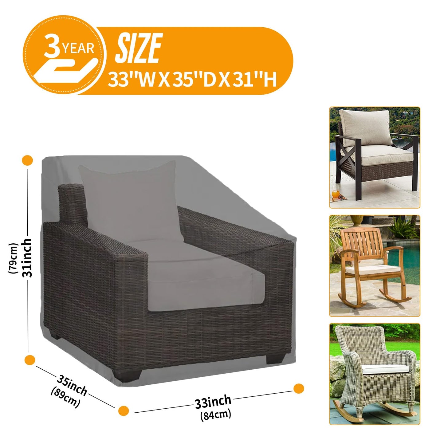 Kipiea 600D Patio Chair Covers Waterproof Winter 2 Pack - Heavy Duty Lawn Outdoor Furniture Chair Covers with Anti UV and No Tears, No Fading (33"W x 35"D x 31"H）