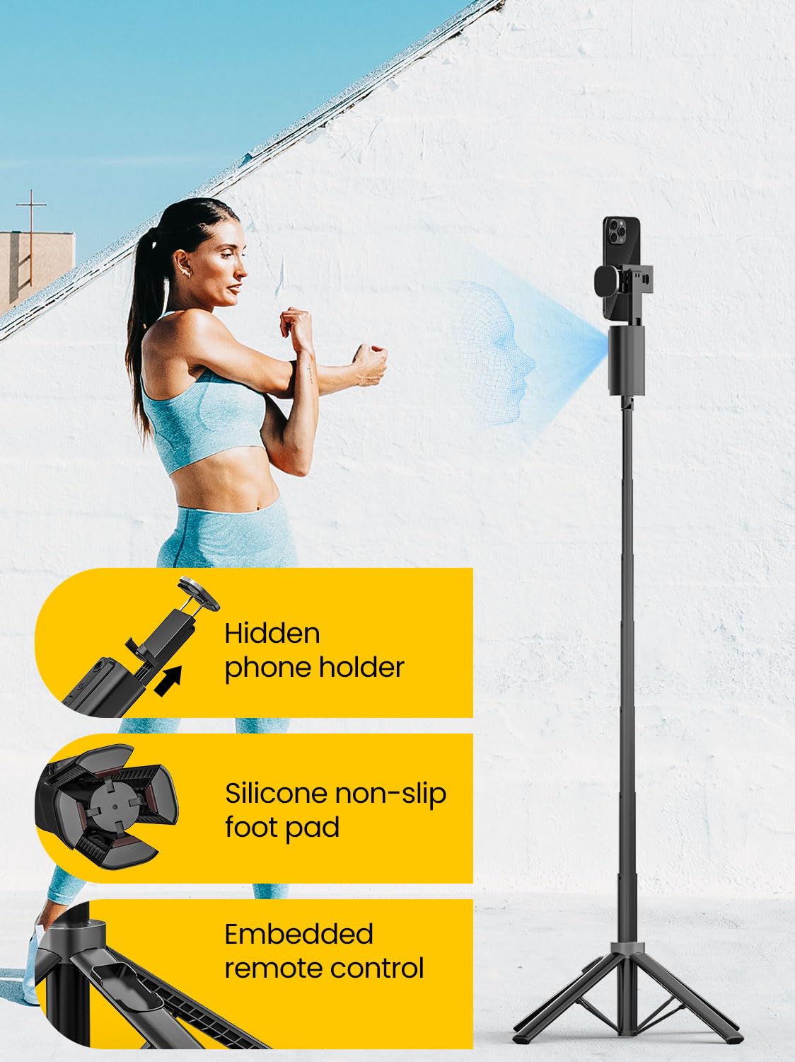 AOCHUAN Face Tracking Tripod for iPhone,57'' Expandable Selfie Stick for iPhone,Phone Tripod for Android with Remote, No APP,Gesture Control,Content Creator Essentials for YouTube, Tiktok,Smart M3