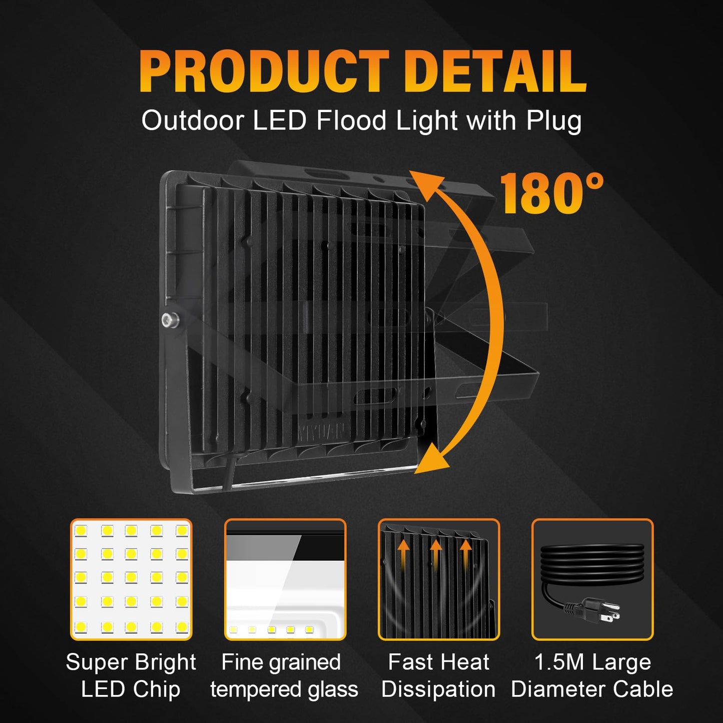 YOJZMA LED Flood Lights Outdoor 200W 20000 lm Bright Security Light with Plug IP66 Waterproof 6000K Cool White Job Site Work Lamp for Factory Garage Garden Playground Yard Lawn Patio