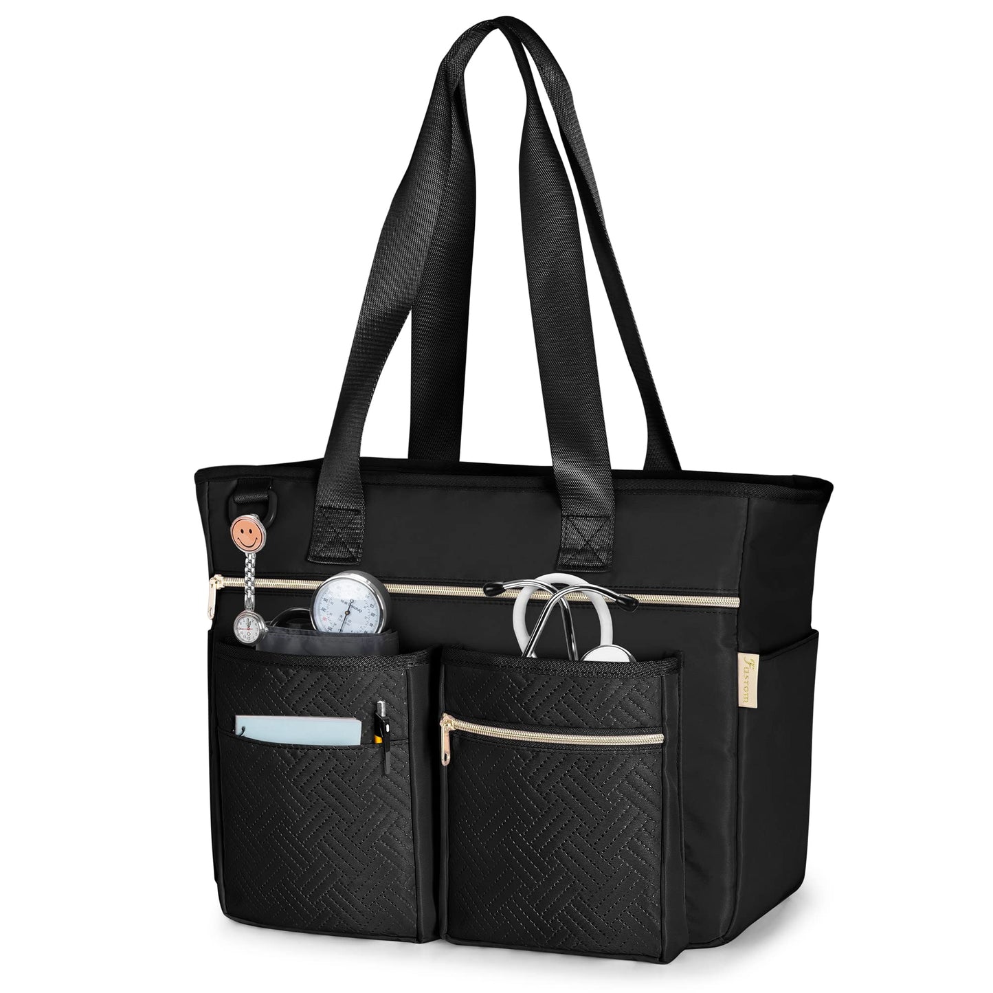Fasrom Nurse Tote Bag for Work Nurses with Laptop Sleeve, Home Health Clinical Bag for Nursing Students and Medical Assistant, Black (Patent Design)