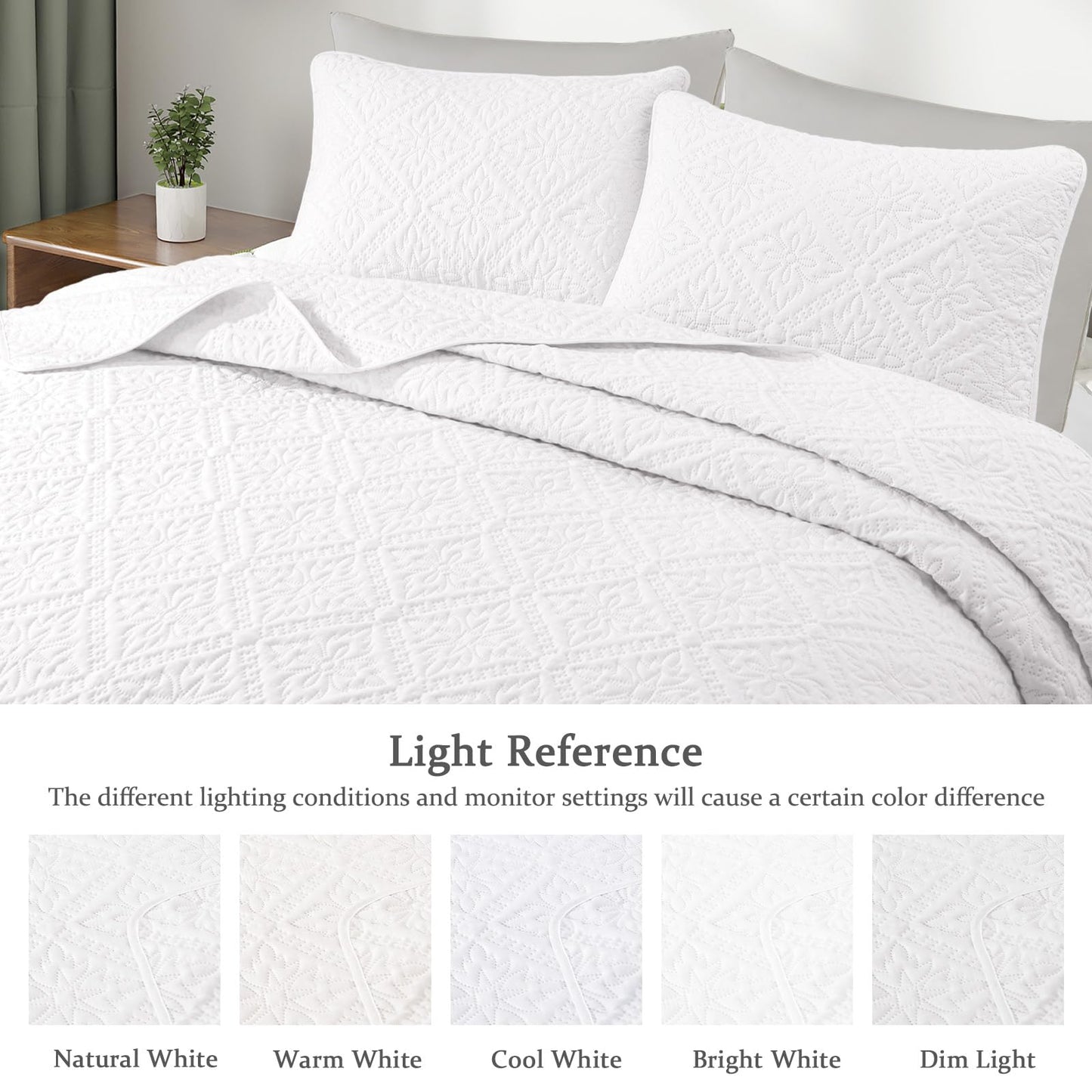 Exclusivo Mezcla California King Quilt Bedding Set, Lightweight Soft Bedspreads Coverlets with 2 Pillow Shams, Modern White Oversized Quilts King Size for All Seasons