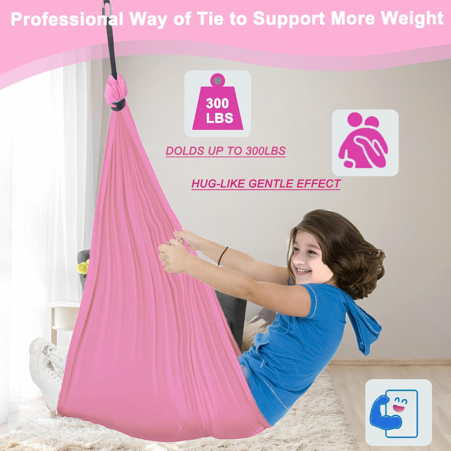 NOSTIFY Sensory Swing, Hanging Hammock Chair for Bedroom with Adjustable Hanger Kit, Relaxing Therapy Swing for Kids Autism ADHD Aspergers (Pink)