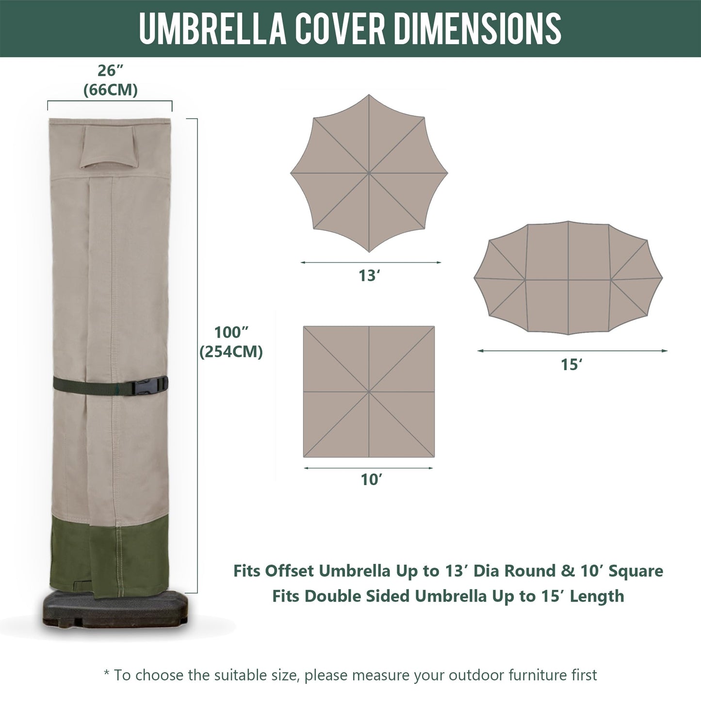 Rachmi Patio Cantilever Umbrella Cover for 9-13 Ft Umbrellas, 600D Water-resistant UV & Fade Resistant Cover Fits Round / Square Outdoor Garden Offset Parasol with Zipper & Rod, Khaki-Green