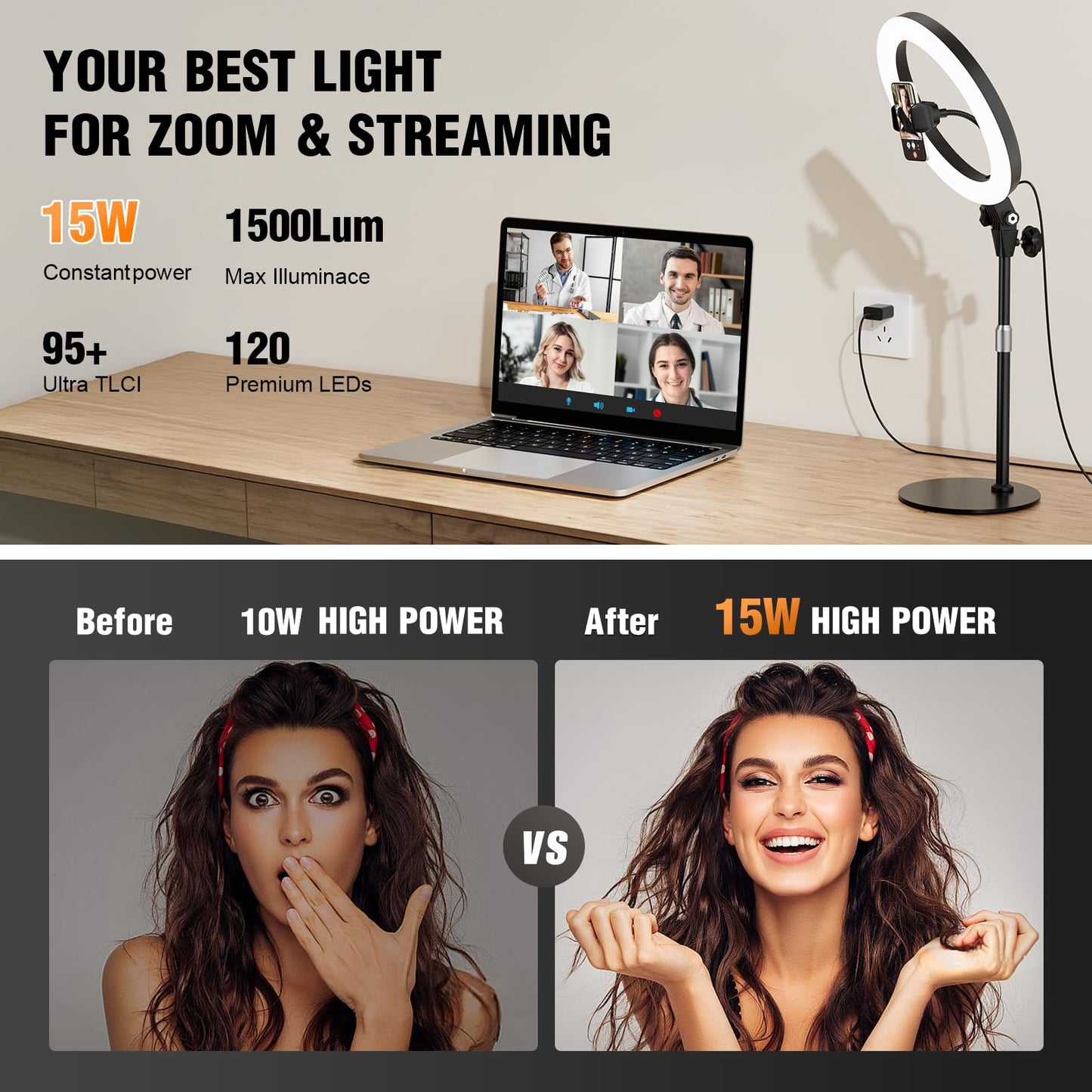 Upgrade 10.5" Ring Light with Tripod Stand and Phone Holder, Evershop Selfie Ringlight with CRI 95+ for YouTube, Zoom, Streaming, Makeup, Video Recording, Halo Desk Lamp for Laptop Computer Webcam