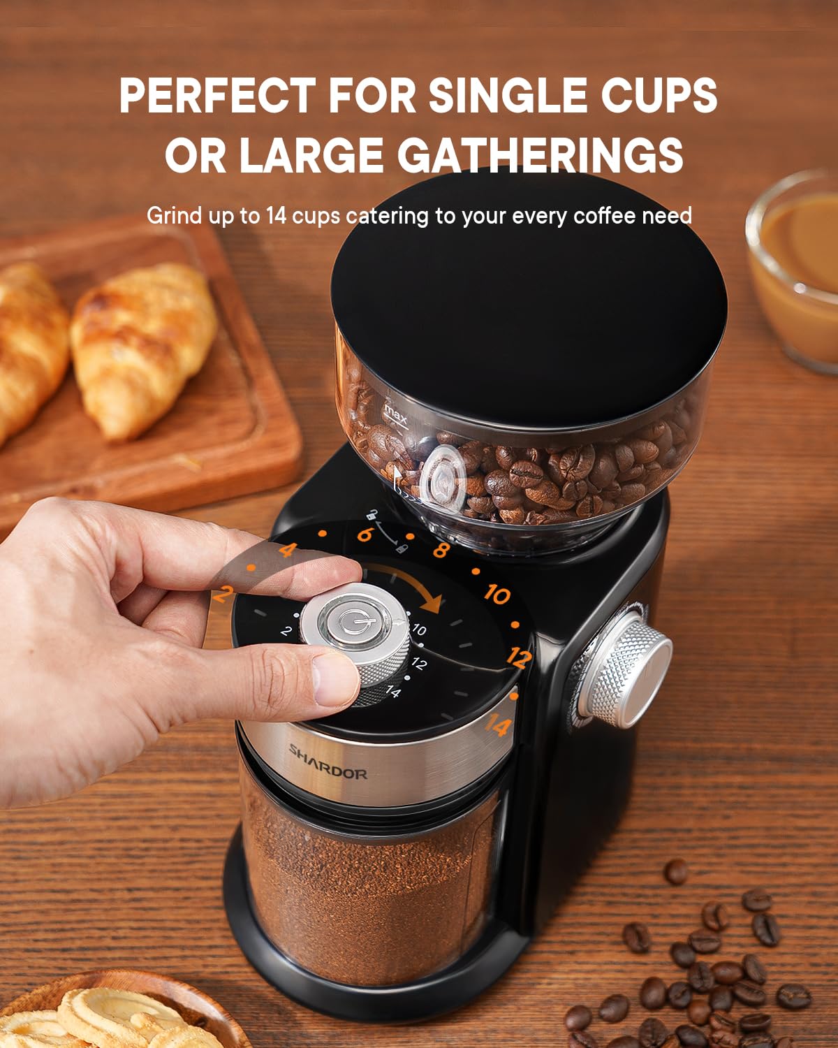 SHARDOR Electric Burr Coffee Grinder, Automatic Coffee Bean Grinder with 16 Precise Grind Setting, Adjustable Flat Burr Mill for French Press, Drip Coffee and Espresso, 2-14 Cup, Black