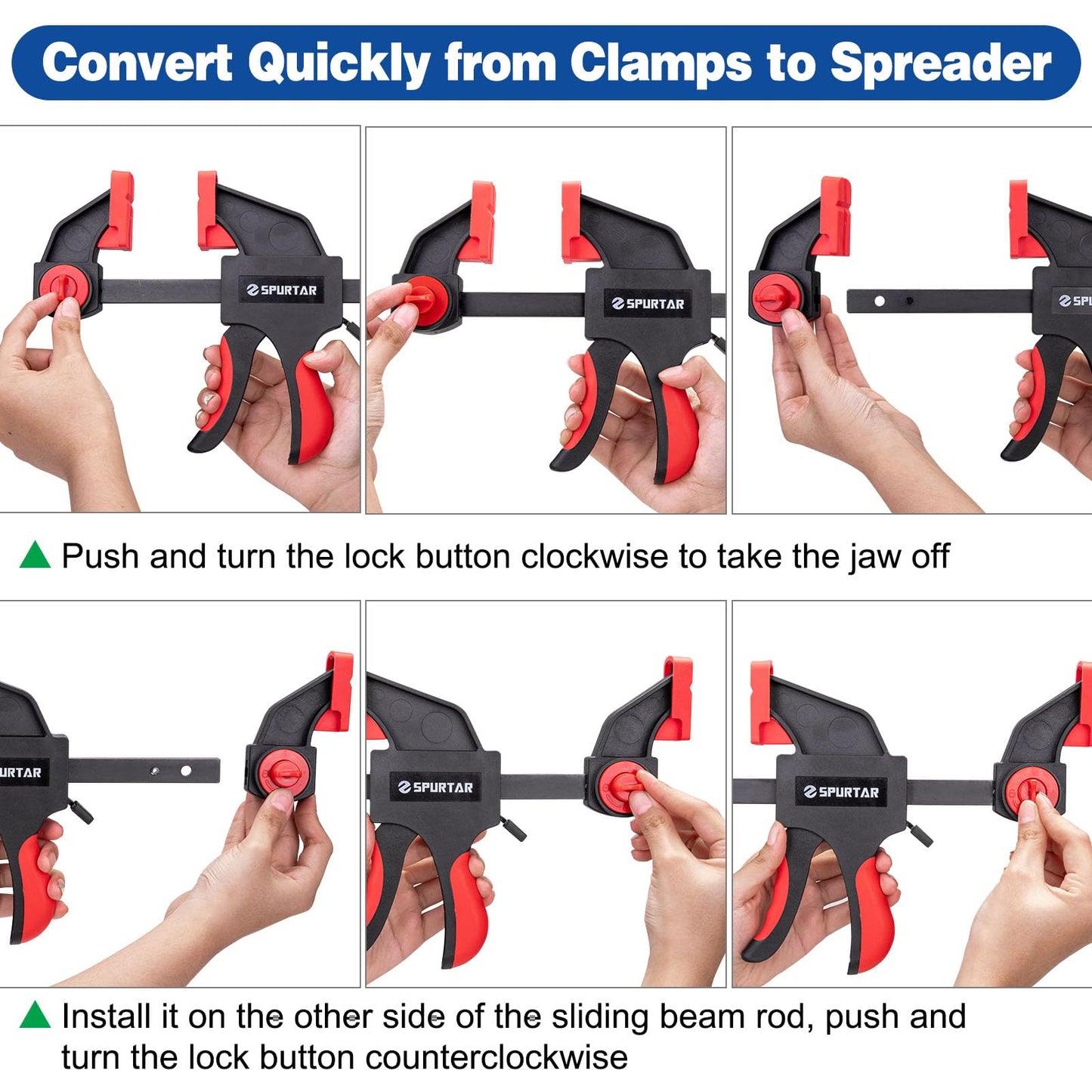 Spurtar 8pcs Clamps for Woodworking 6" and 12" Wood Clamps 6" Spring Clamps Quick-Release Bar Clamps Heavy Duty Trigger Clamp Spreader Wood Clamps for Woodworking Metalworking DIY Household Projects
