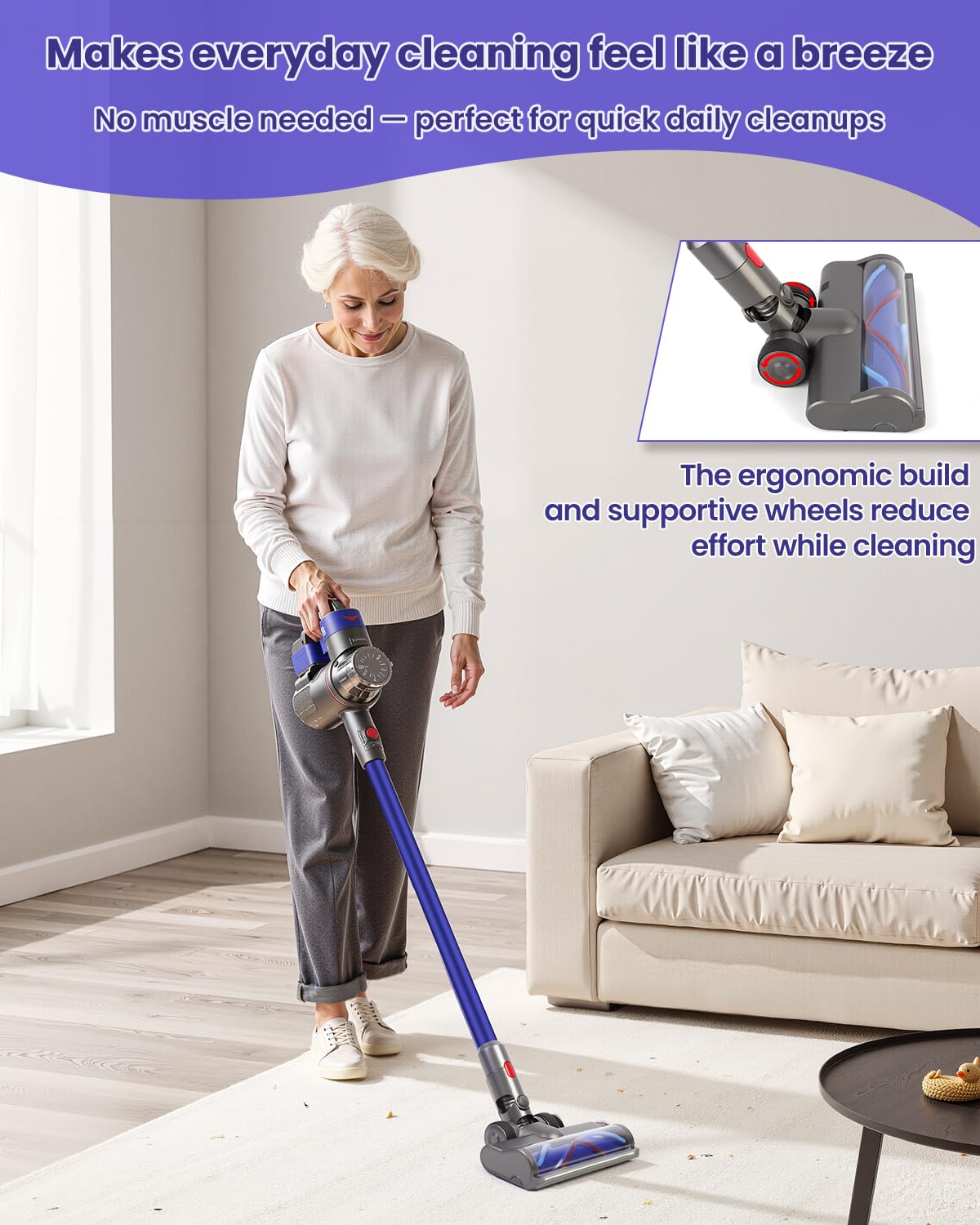 LED Dust Detection Brush Head Compatible with Dyson V7 V8 V10 V11 V15 Vacuum, Green Light Floor Head Replacement with 20W Motor for Hard Floors & Low-Pile Carpet, Pet Hair & Hidden Debris