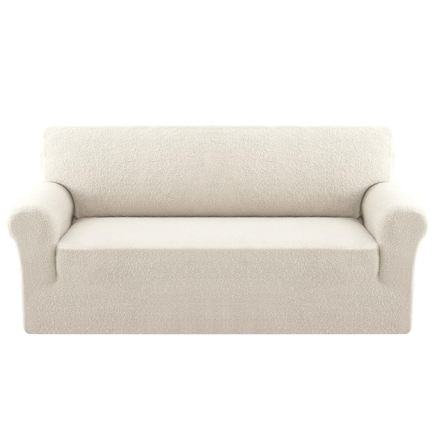 Turquoize Teddy Fleece Sofa Covers with Waterproof Seat Couch Cover 1 Piece Stretch Sofa Slipcover with Elastic Bottom Furniture Protector for Kids, Pets, Dog 3 seat (Seat Width 58"-66"), Cream