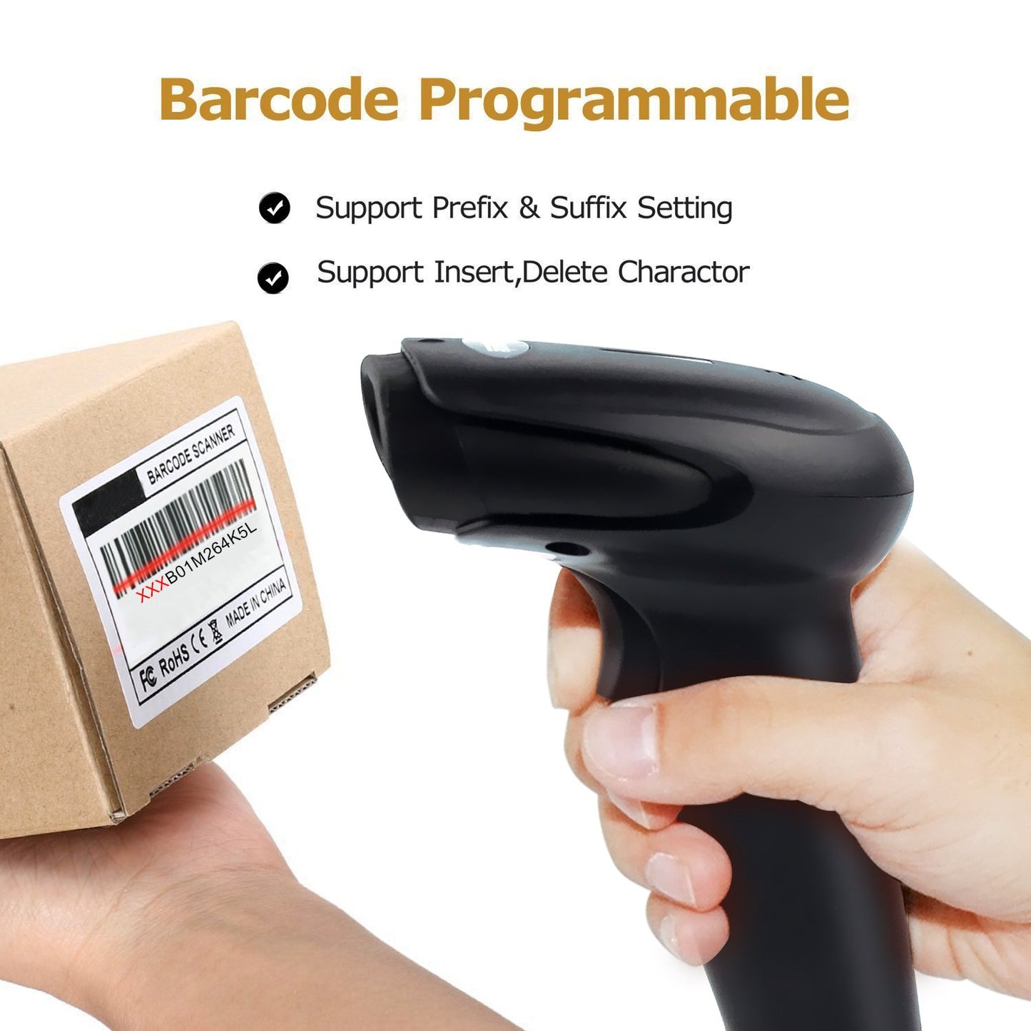 USB Wireless Barcode Scanner,Symcode 2.4GHz Handheld Automatic Laser Barcode Scanner Reader with Receiver Storage of up to 5000 Code (2.4GHz Wireless & USB2.0 Wired)