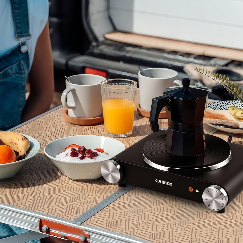CUSIMAX Electric Hot Plate for Cooking Portable Single Burner 1500W Cast Iron hot plates Heat-up in Seconds Adjustable Temperature Control Stainless Steel Non-Slip Rubber Feet Upgraded Version B101