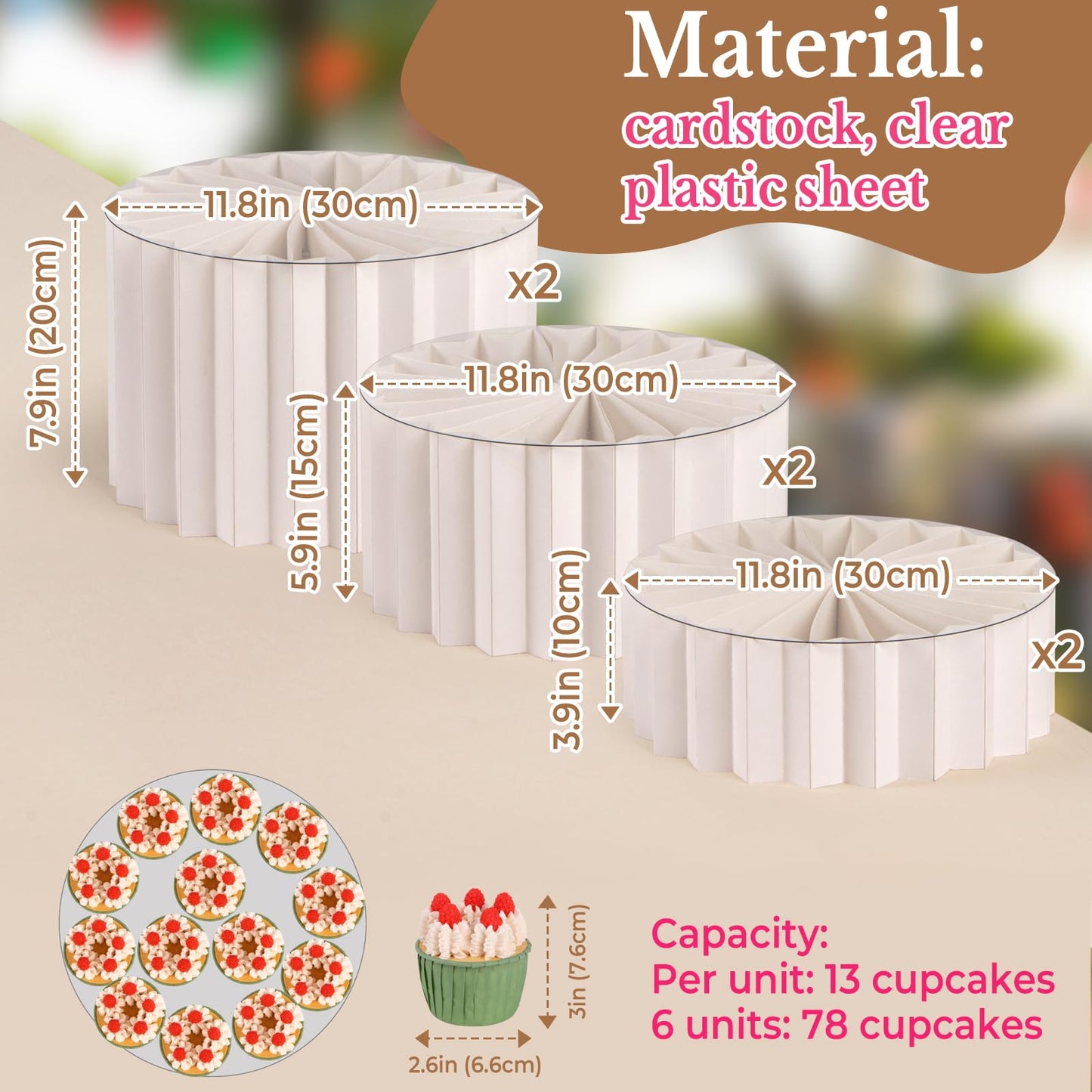 PUERSI 6 Pack Buffet Risers, Foldable Food Display Risers for Party, Display Stands for Food, Cake Cupcake Stands, Riser Display Stand for Desserts, Food, Jewelry - White