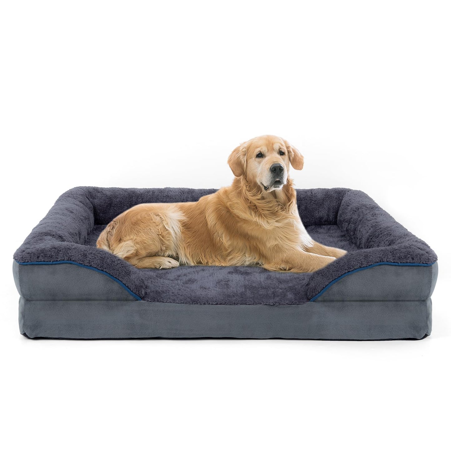 Bnonya Orthopedic Dog Bed, Dog Bed for Large Dogs, Bolster Pet Bed Couch with Removable Washable Cover, Egg Foam and Nonskid Bottom