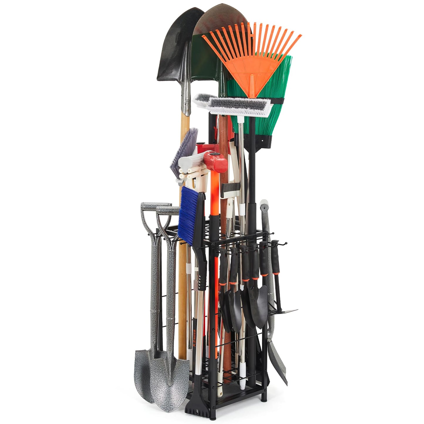 Garden Tool Organizer Holds 50 Long-Handled Tools/Rakes/Brooms/Shovles for Garage Organization and Storage, Shed, Outdoor, Lawn, Heavy-Duty Steel, Black, Easy Assembly (Corner)