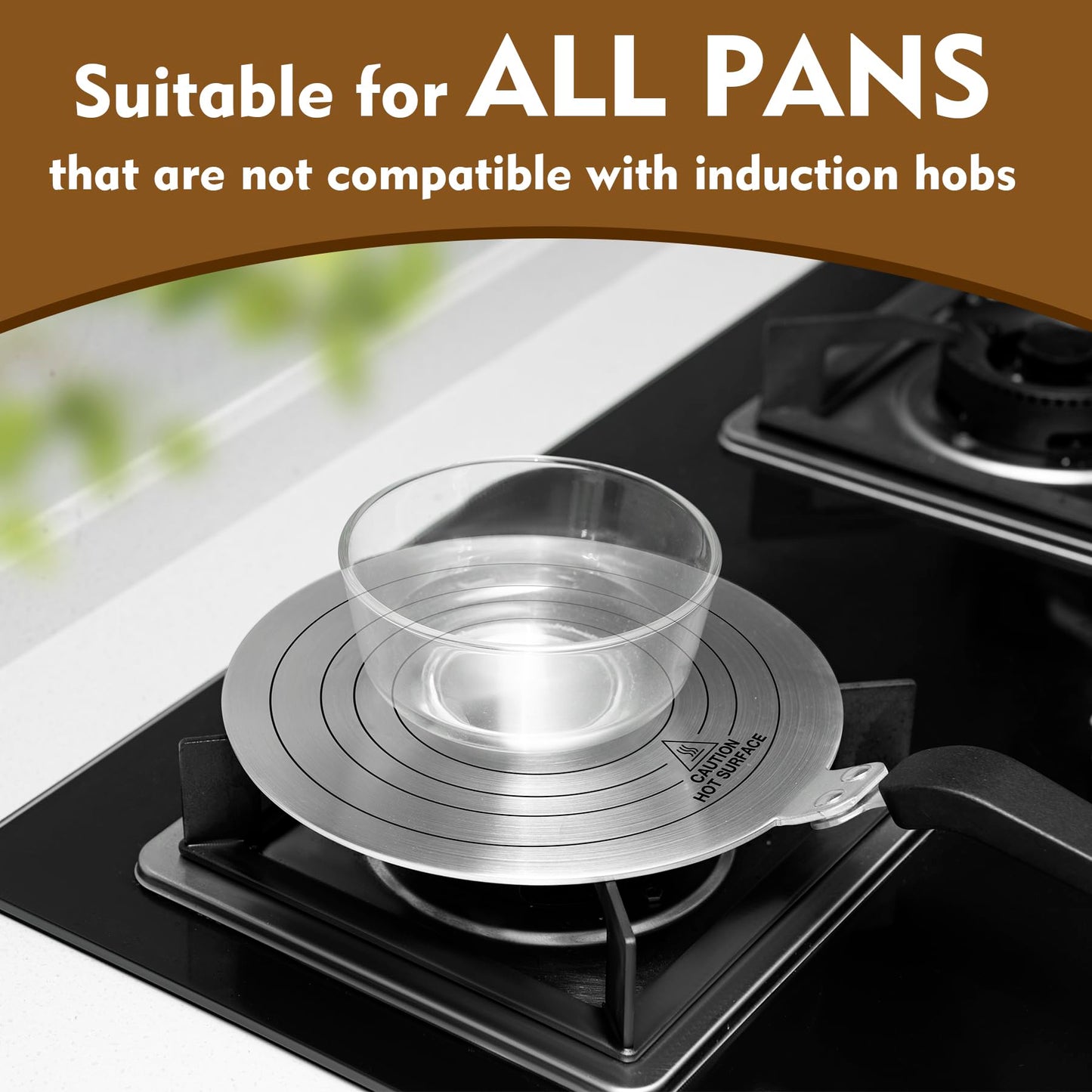 RECAPS 24CM Stainless Steel Induction Adapter Plate for Induction Electric Gas Glass Cooktop, Induction Heater for Moka Pot, Glass Bowls, Sauce Pan