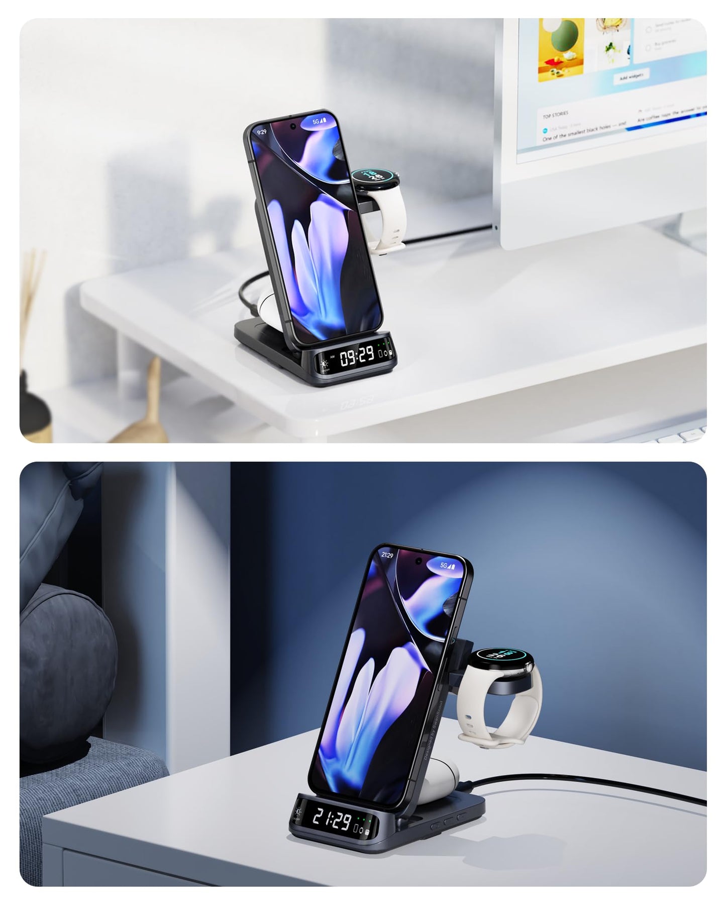 Wireless Charger for Pixel Watch 3/2, 3 in 1 Charging Station for Google 9 Pro Fold/9 Pro XL/9 Pro/9a/9/8/7/6/5, SwanScout 708G2 (Not for Pixel Watch 4/1, No Adapter)