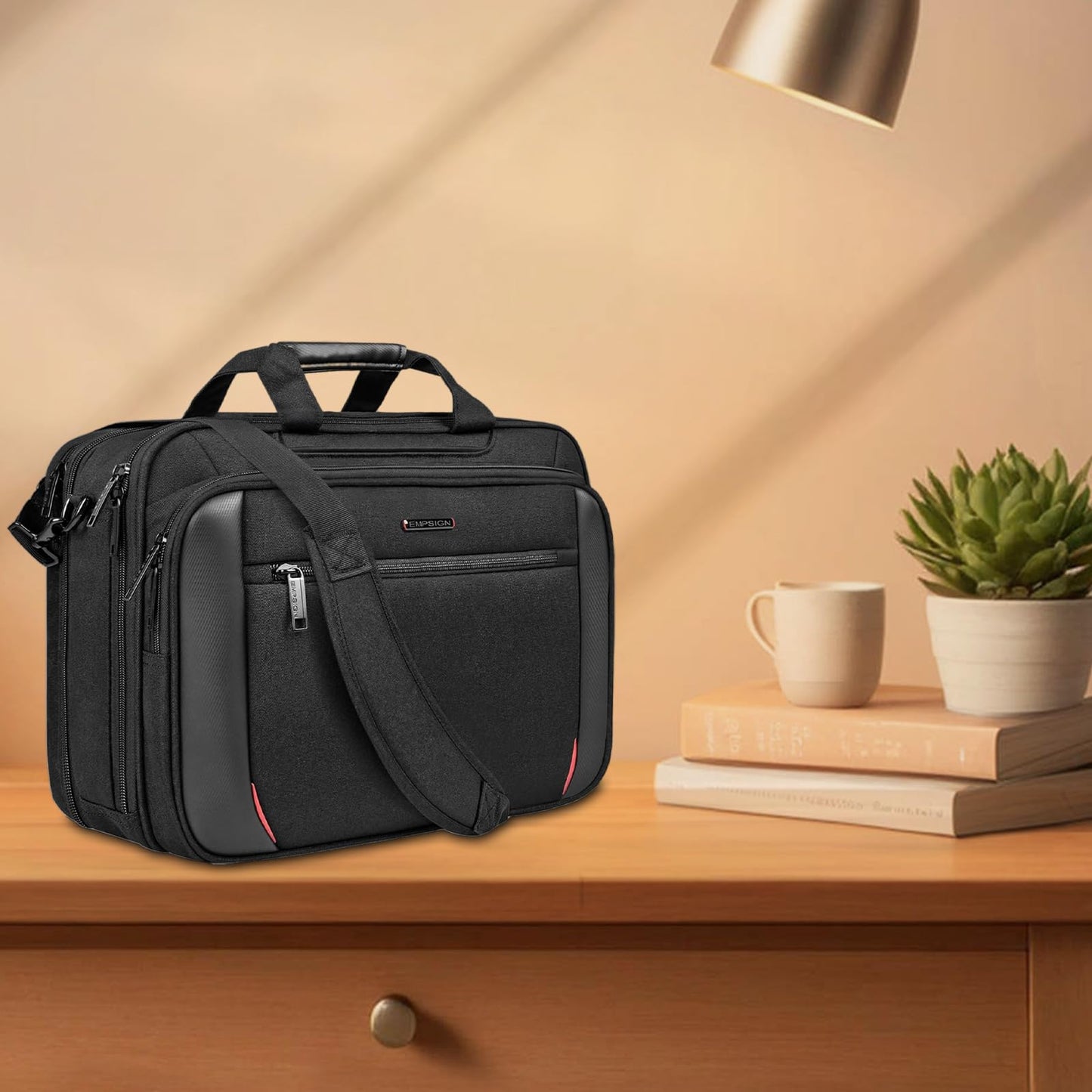 EMPSIGN Laptop Case Briefcase, 17.3 Inch Laptop Bag Expandable Messenger Bag for Men & Women Water Repellent, RFID Blocking Shoulder Bag Canvas Bag for Work, Business Commute Travel School-Black