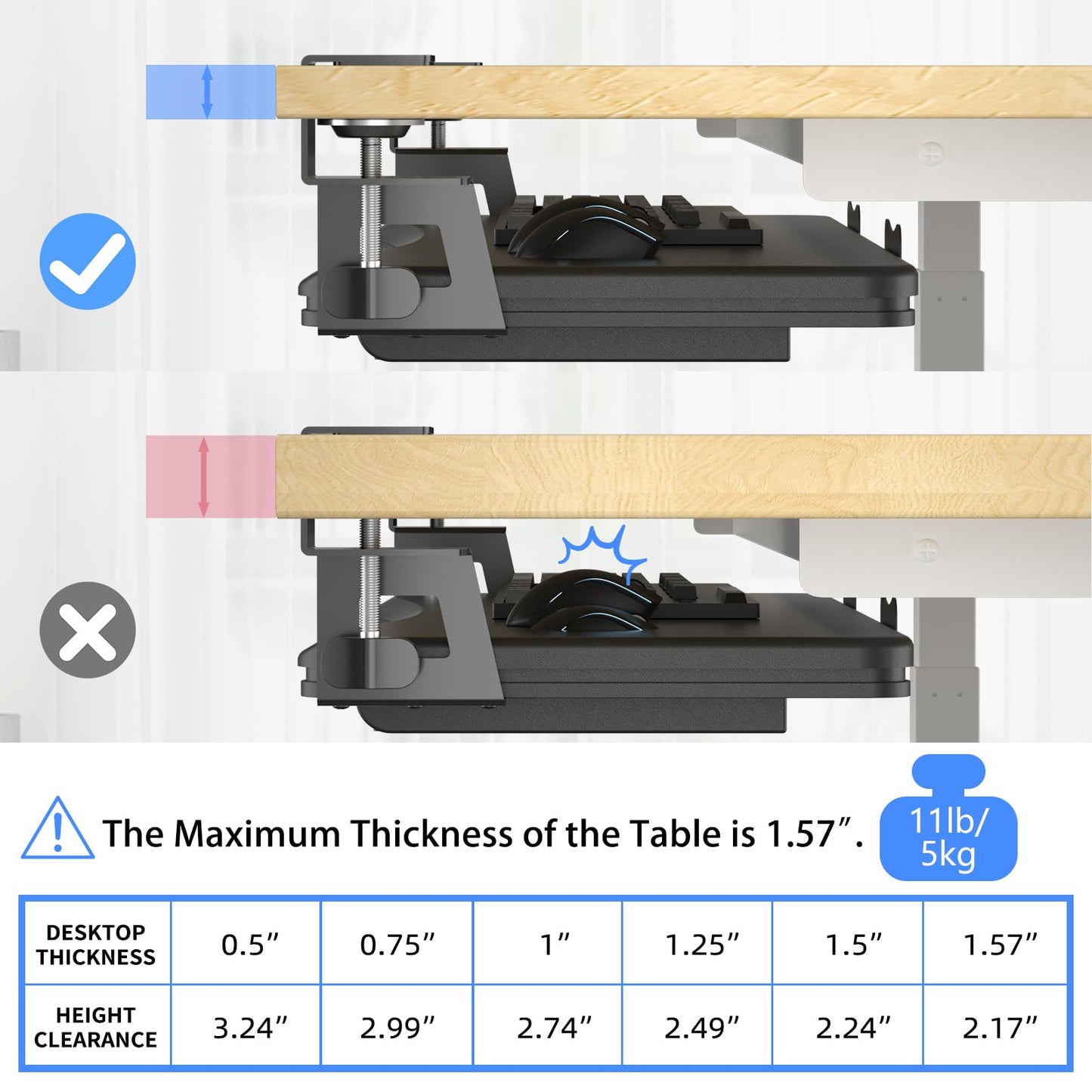 suptek Under Desk Keyboard Tray with Storage Drawer – 26.7" x 11.8" Large Workspace, Heavy-Duty C-Clamp Mount, Adjustable Height, Easy Installation – Perfect for Home Office, DSF6CT