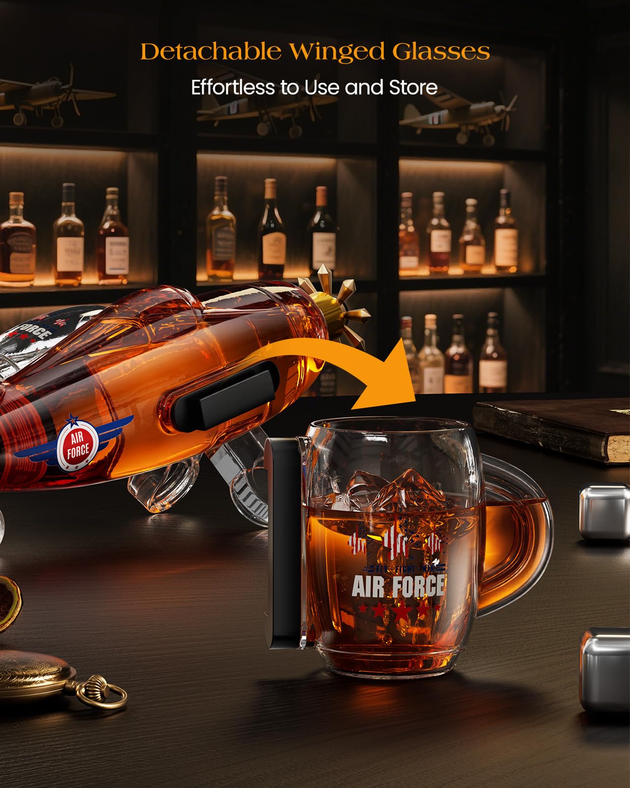 Birthday Gifts for Men Dad, Kollea Fighter Aircraft Whiskey Decanter Set with Whiskey Glasses, Cool Anniversary Fathers Gift Ideas for Him Husband Brother, Funny Military Present, Bar Drinking Party