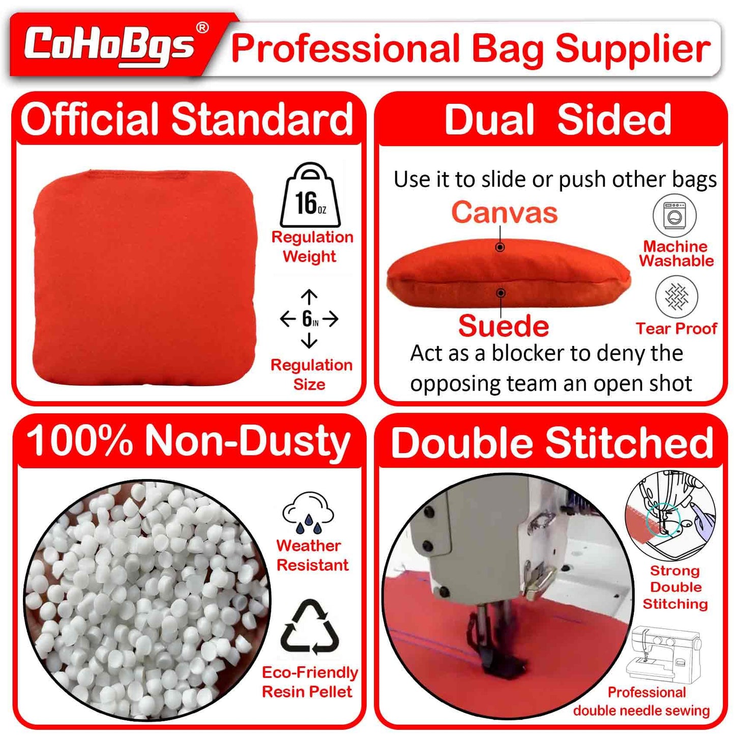 CoHoBgs Dual Sided Cornhole Bags, Professional Regulation Corn Hole Bags Set of 8, All Weather Cornhole Corn Hole Bean Bags Includes Carry Case