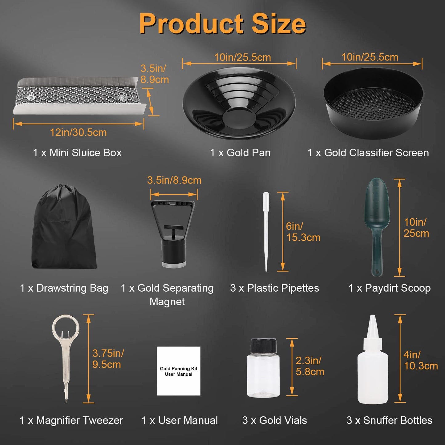 16Pcs Gold Panning Kit Mini Sluice Box Aluminum Alloy Gold Mining Equipment, Gold Mining Kit Includes Gold Pan, Classifier Screen, Separating Magnet, Drawstring Bag, Accessories