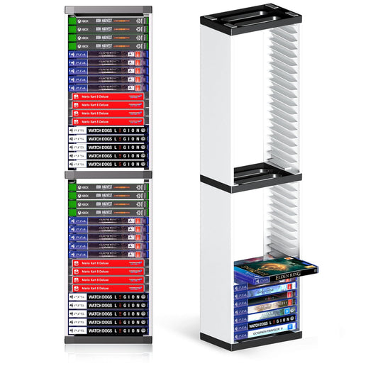 Nargos Video Game Storage Stand Tower for PS5/ PS4/ PS3/ Xbox Series S & X/Xbox one Game, Universal Game Disc Holder Vertical Blu Ray Case Organizer (White)