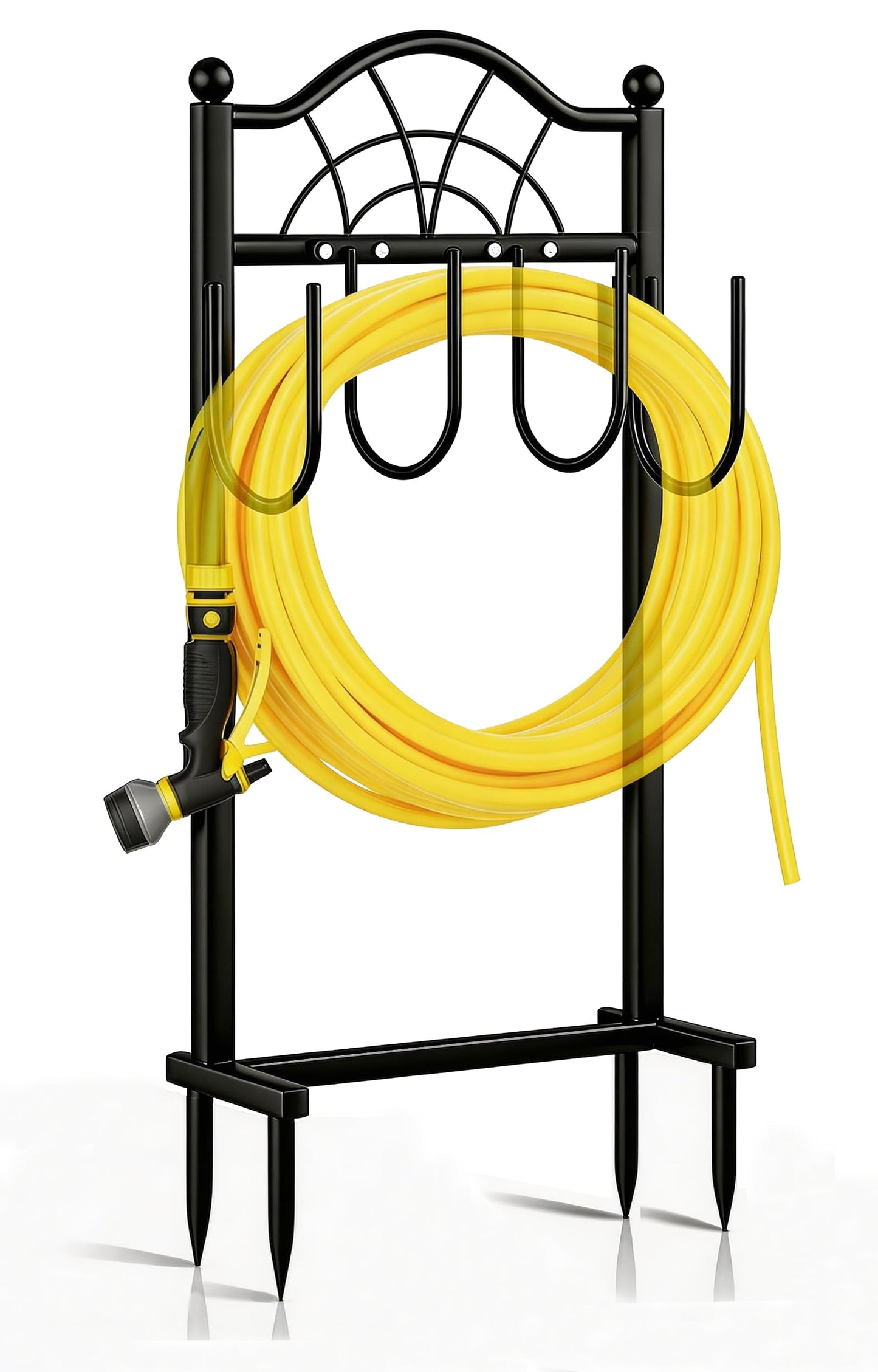 Hose Holder, 4-Anchor Base Metal Freestanding Garden Hose Reel for Ultimate Stability, Water Hose Storage Stand for 100FT Hoses,Yard & Garden，Black