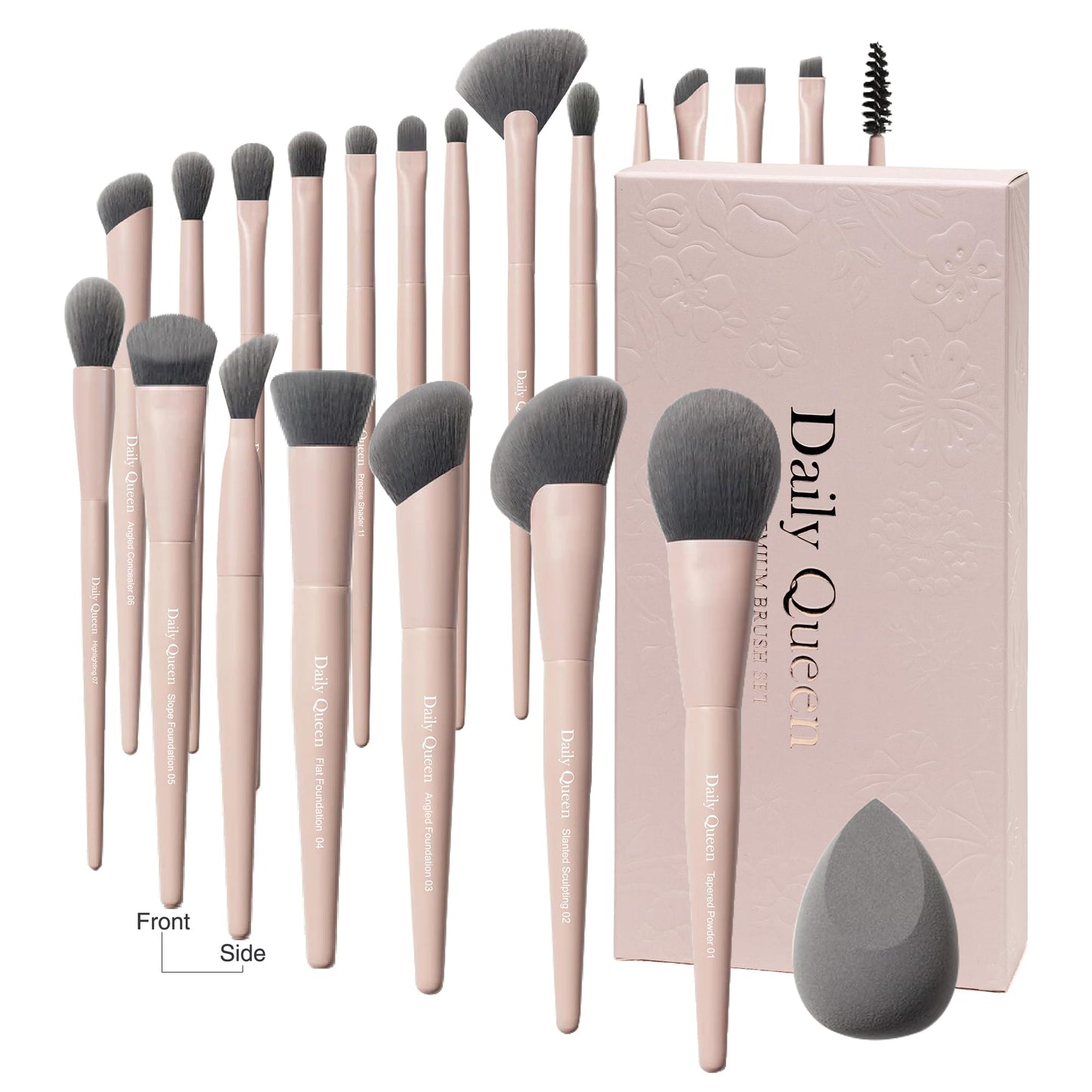 Daily Queen Makeup Brushes Set 20pcs Pink Professional Powder Concealer Eyeshadow Blush Eyeliner Eyebrow Contour Blending Foundation Kit
