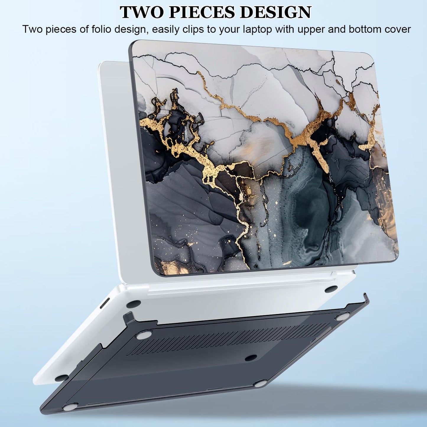 Seanai Protective Case Compatible with 2036 Microsoft Surface Laptop 13.8 inch Touchscreen 2024 (7th Edition), Plastic Hard Shell Case&Keyboard Cover&Screen Film, Marble Golden Patterns