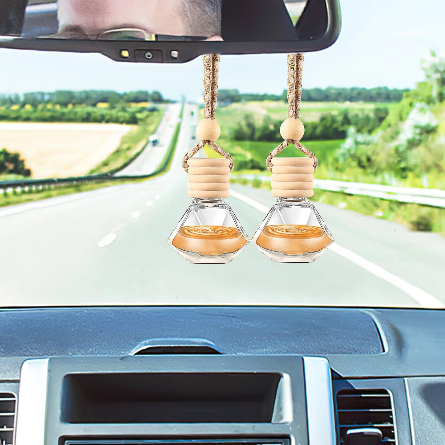 100 Pcs Car Air Freshener Hanging Bottle Empty Glass Diffuser Bottles Perfume Bottle Refillable Car Air Freshener Pendant Aromatherapy Fragrance Car Vials Bottles Ornament