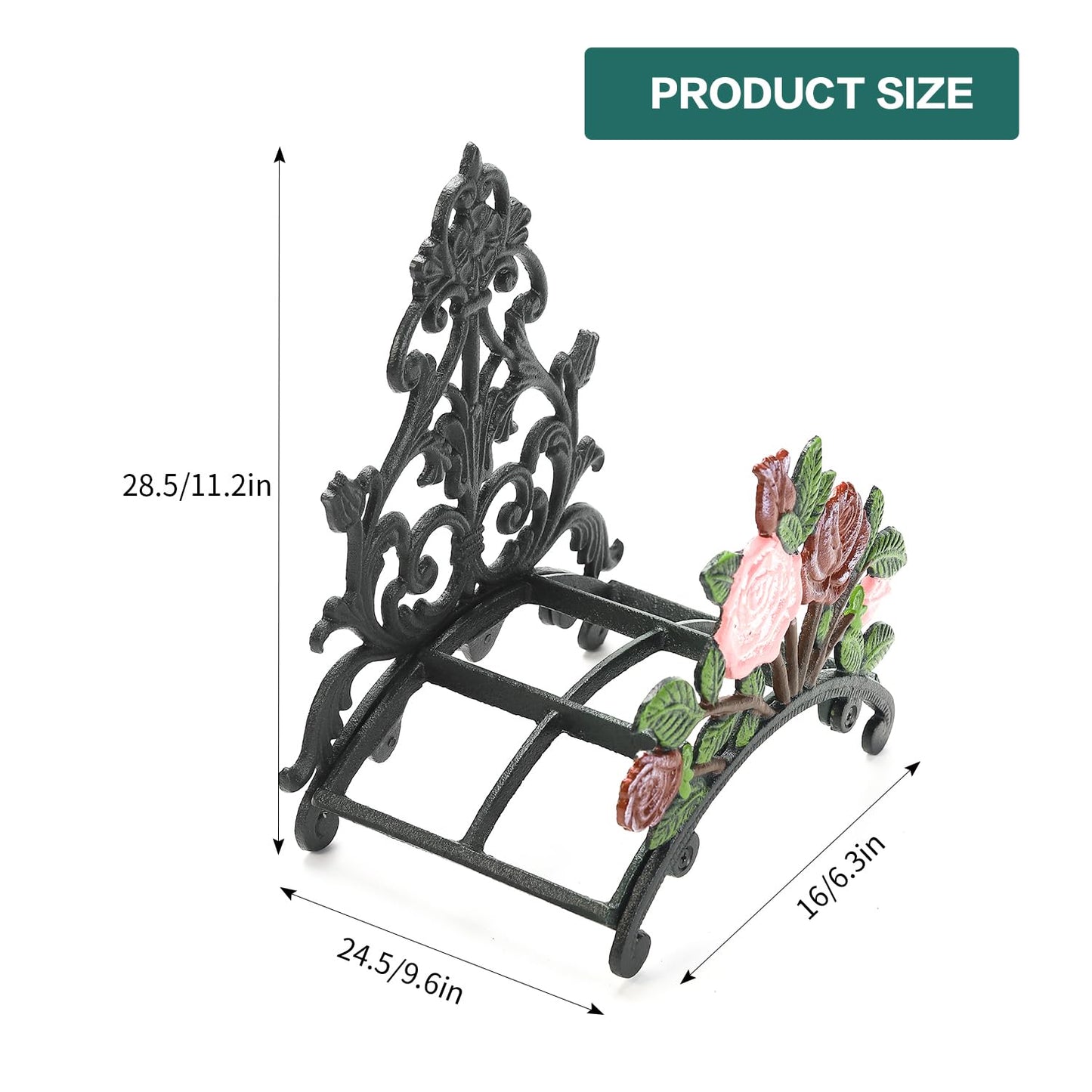 Sungmor Cast Iron Heavy Duty Garden Hose Holder - Decorative Hand-Painted Peony Wall Mounted Water Hose Hanger - Wall Decoration Hanging Hose Rack - Hose Reel Storage Butler - Metal Hose Stand